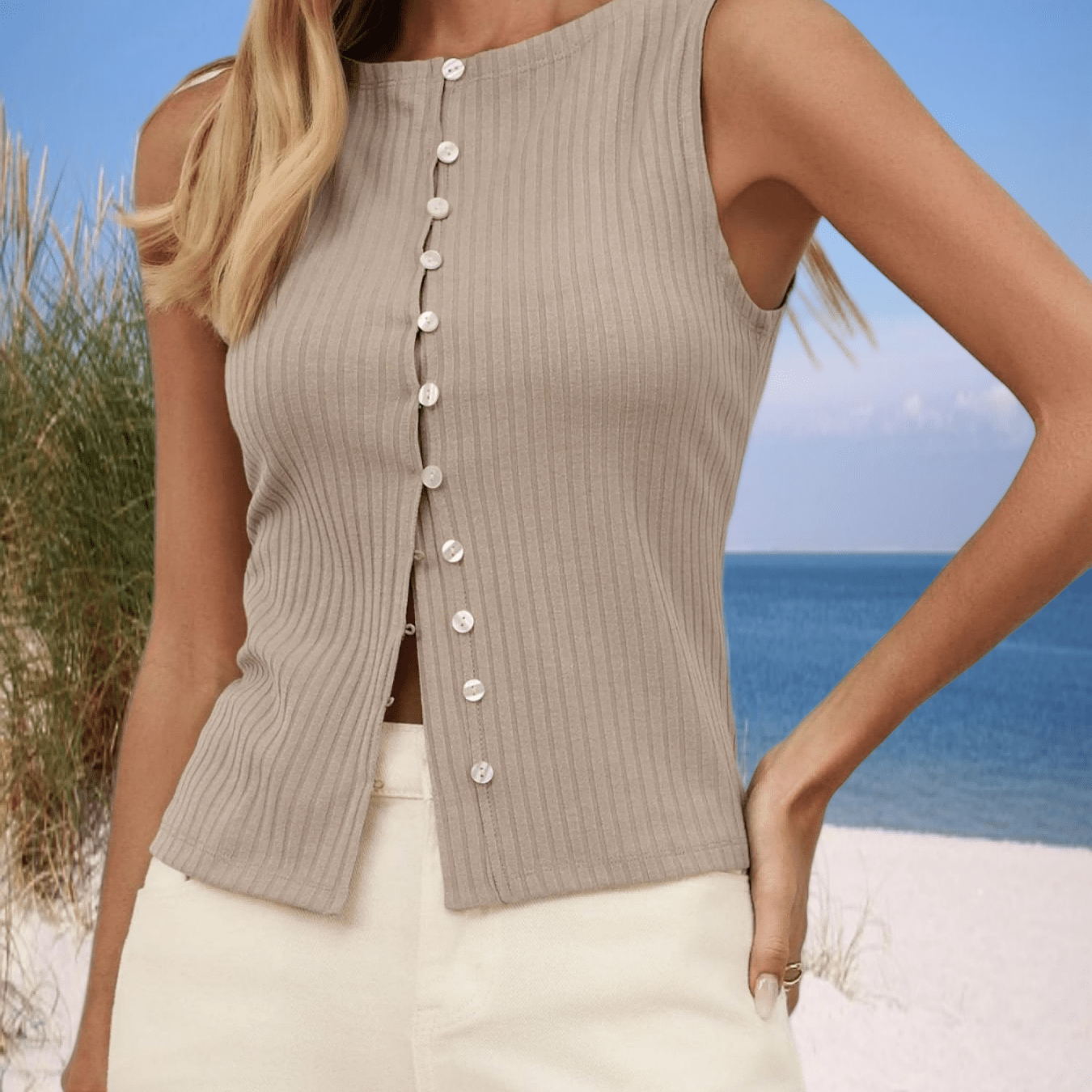 Womens Summer Daily Vest Button Ribbed Tank Tops Cropped Cute Y2k Vest Tops 2026 Going Out Outfits