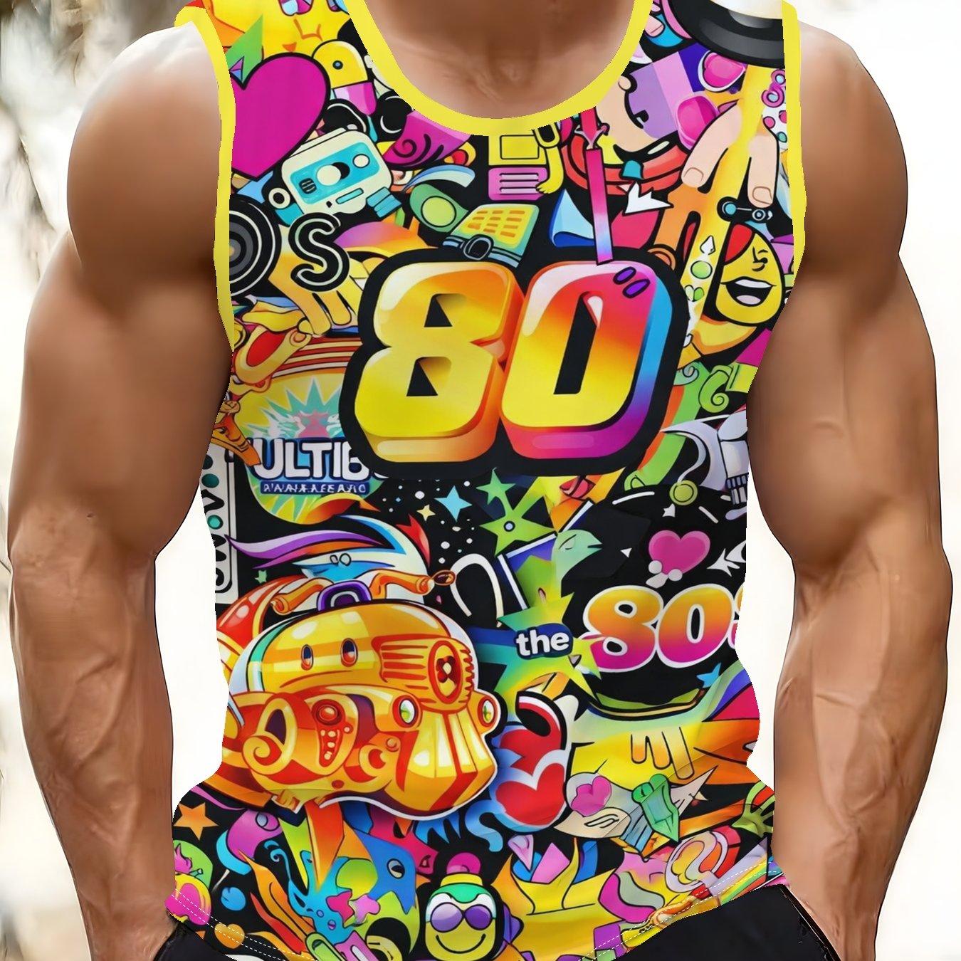 TEMU Men's Casual Vest, Random Print, Suitable For Summer Sports, Gym Training And Outdoor Activities, Fashion Sleeveless Tank Top