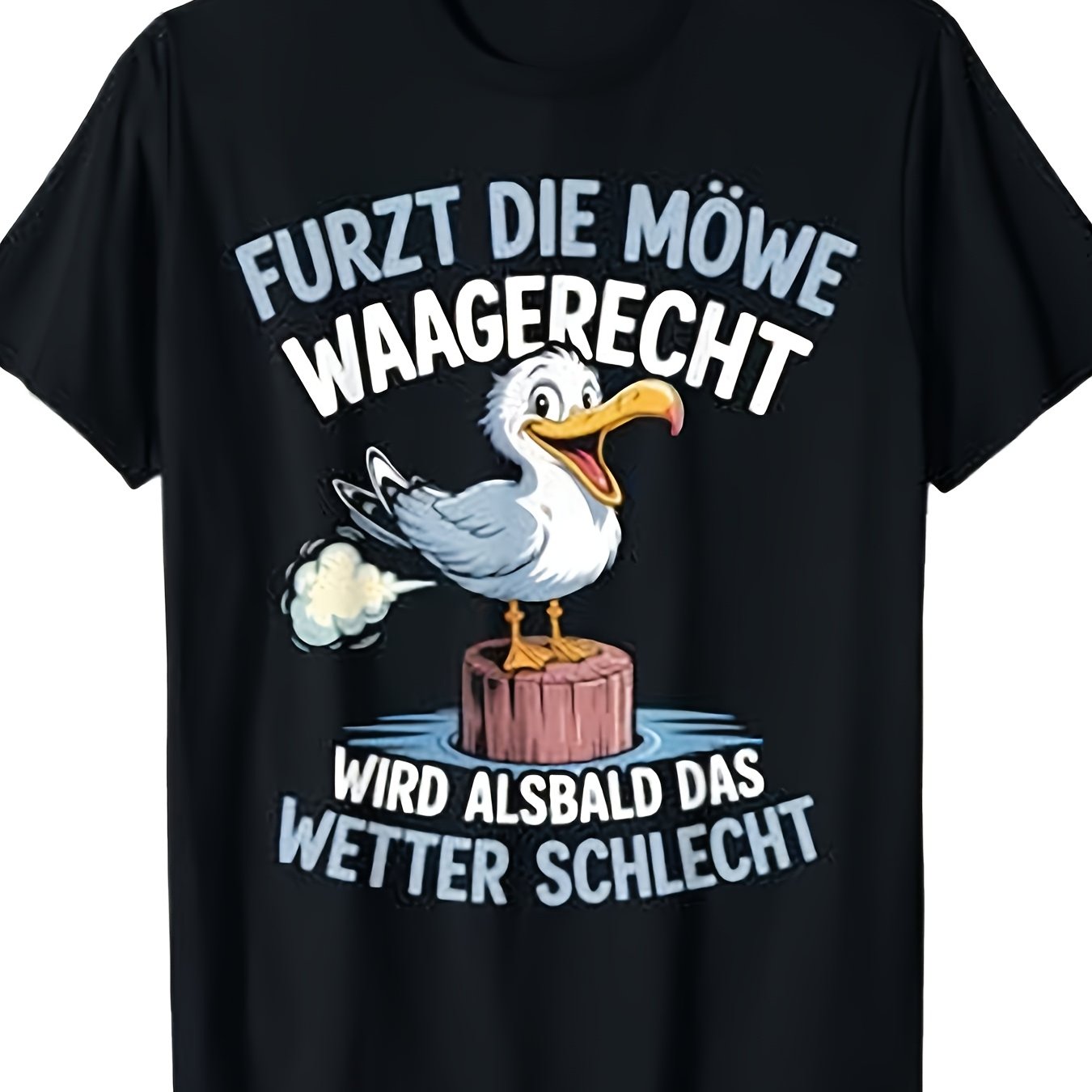 Image of Men's Funny North German Seagull Saying T-shirt - German Print Crew Neck Casual Shirt, Stretch Fabric Suitable For Wear, Machine Washable Regular Fit For Everyday & Themed Outfits