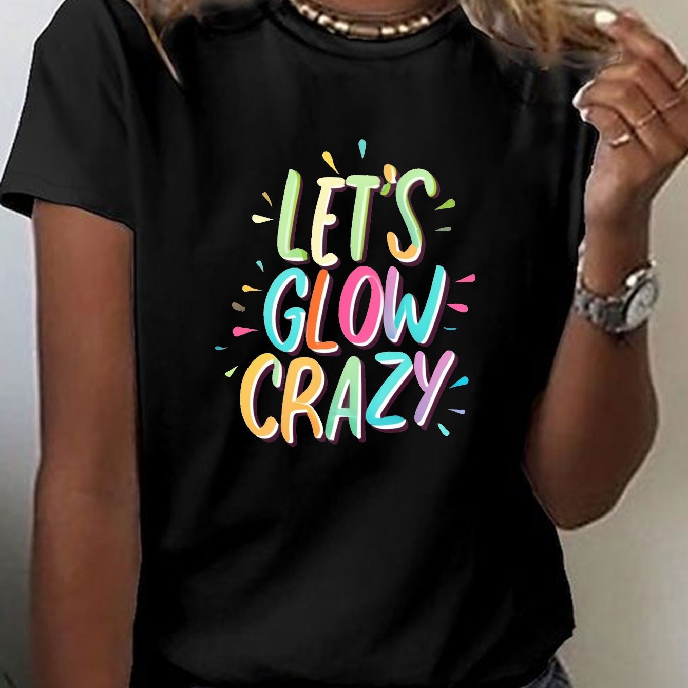 TEMU Print T-shirt, Short Sleeve Crew Neck Casual Top For Summer And Spring, Women's Clothing