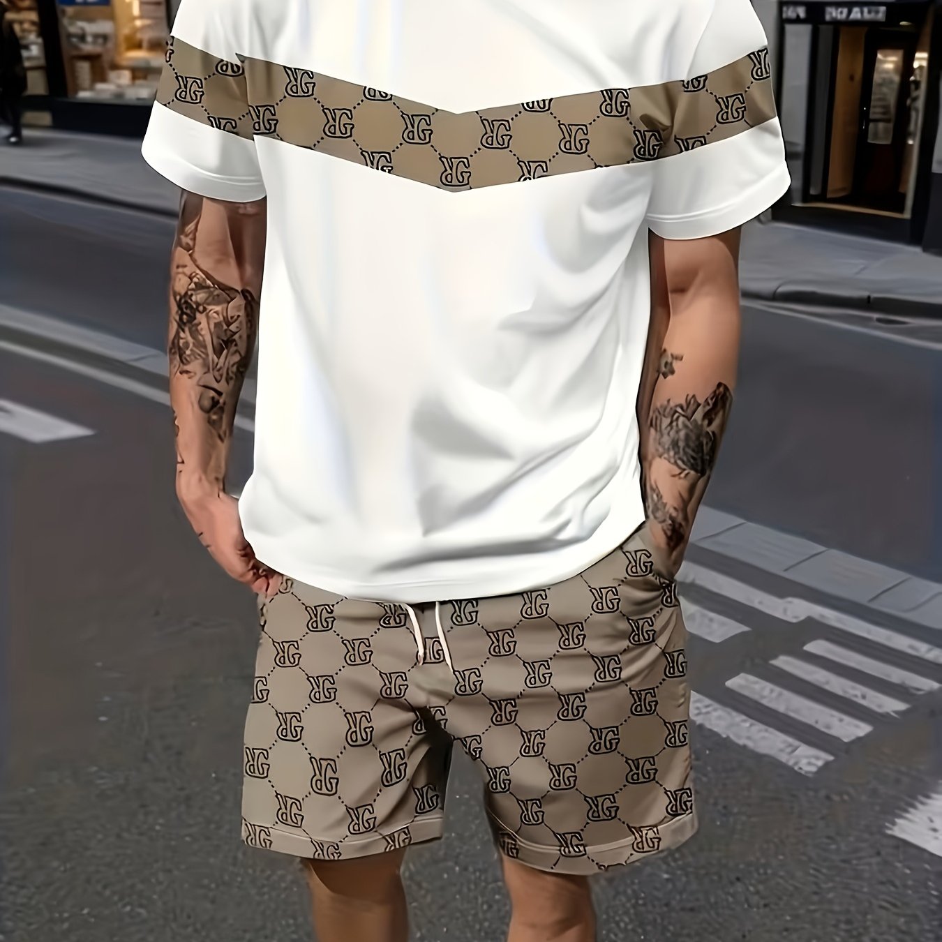 Men' Casual Print T-shirt And Shorts Set