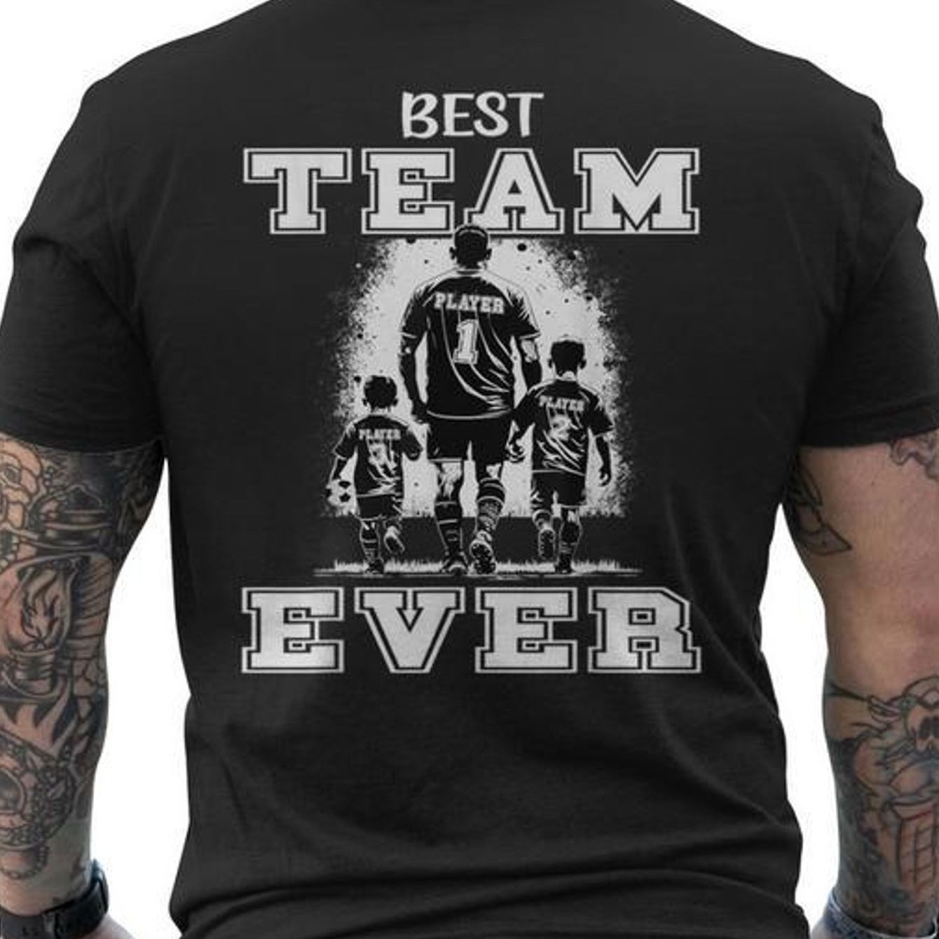 Image of Men's Soccer Dad Ever T-shirt - Father's Day Gift With Back Print Soccer Player & Design - 100% Fit Casual Sports Apparel For Soccer Loving Dads, Fan Merchandise, Graphic Tee, , Breathable Material