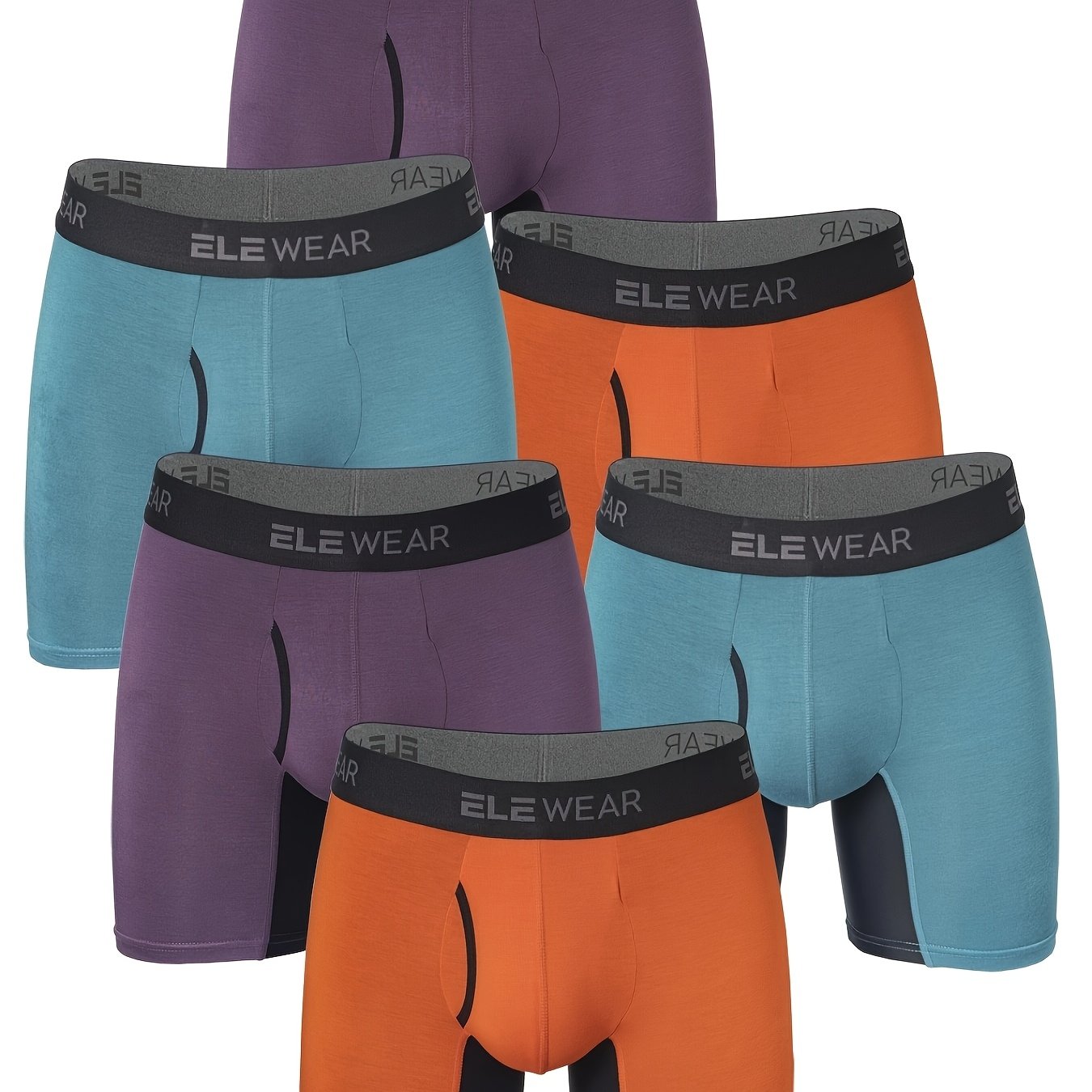 TEMU 6pcs Bamboo Fiber Men's Briefs With Side Opening, Long Boxer Briefs For Sports, Casual, Moisture-wicking