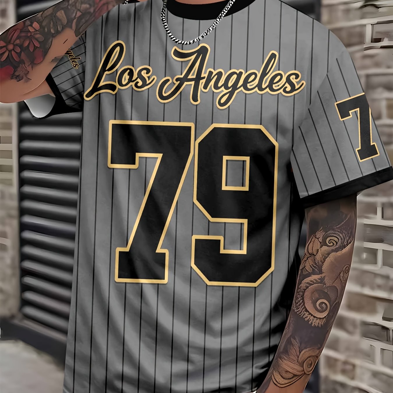 TEMU [printed Design - Not Textured] Ins-style Baseball Los Angeles Themed Printed T-shirt, Plus Size Men's Summer Casual Trendy Loose Fit Slimming