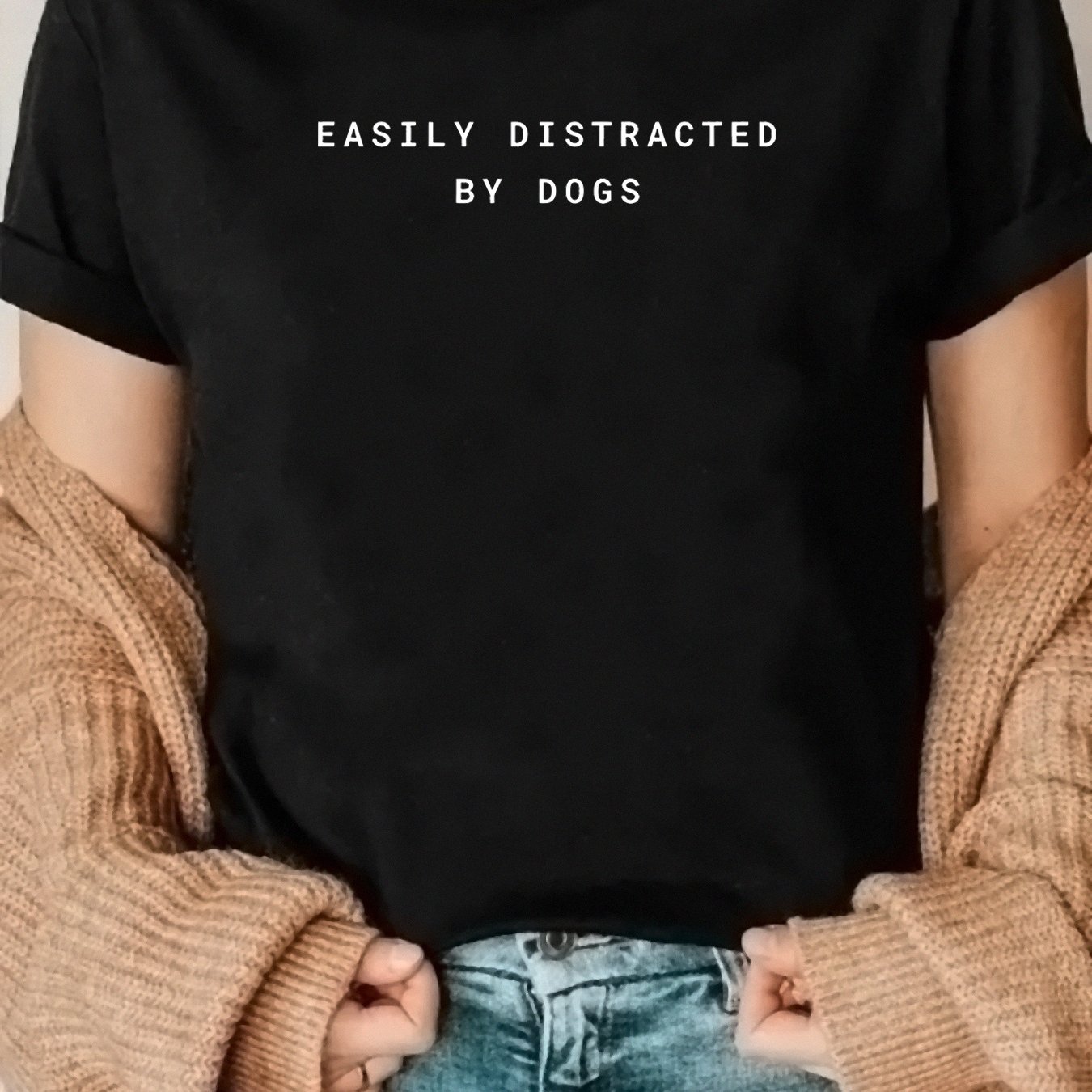 TEMU Women's "easily By Dogs" Graphic T-shirt - Casual Short Sleeve Round Neck Tee For Dog Lovers, & Dog Moms - Soft Breathable Fabric, Machine