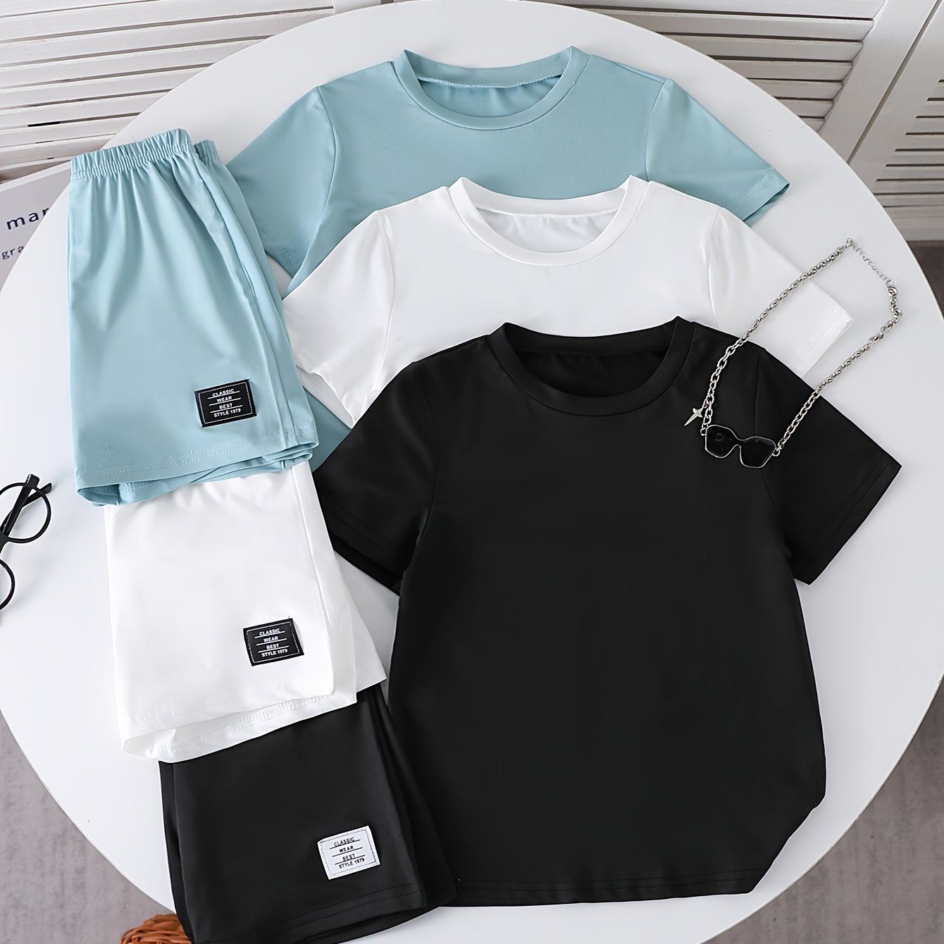 Boys' 6pcs Label Short Shorts Summer Fashion Outfit, For Outdoor
