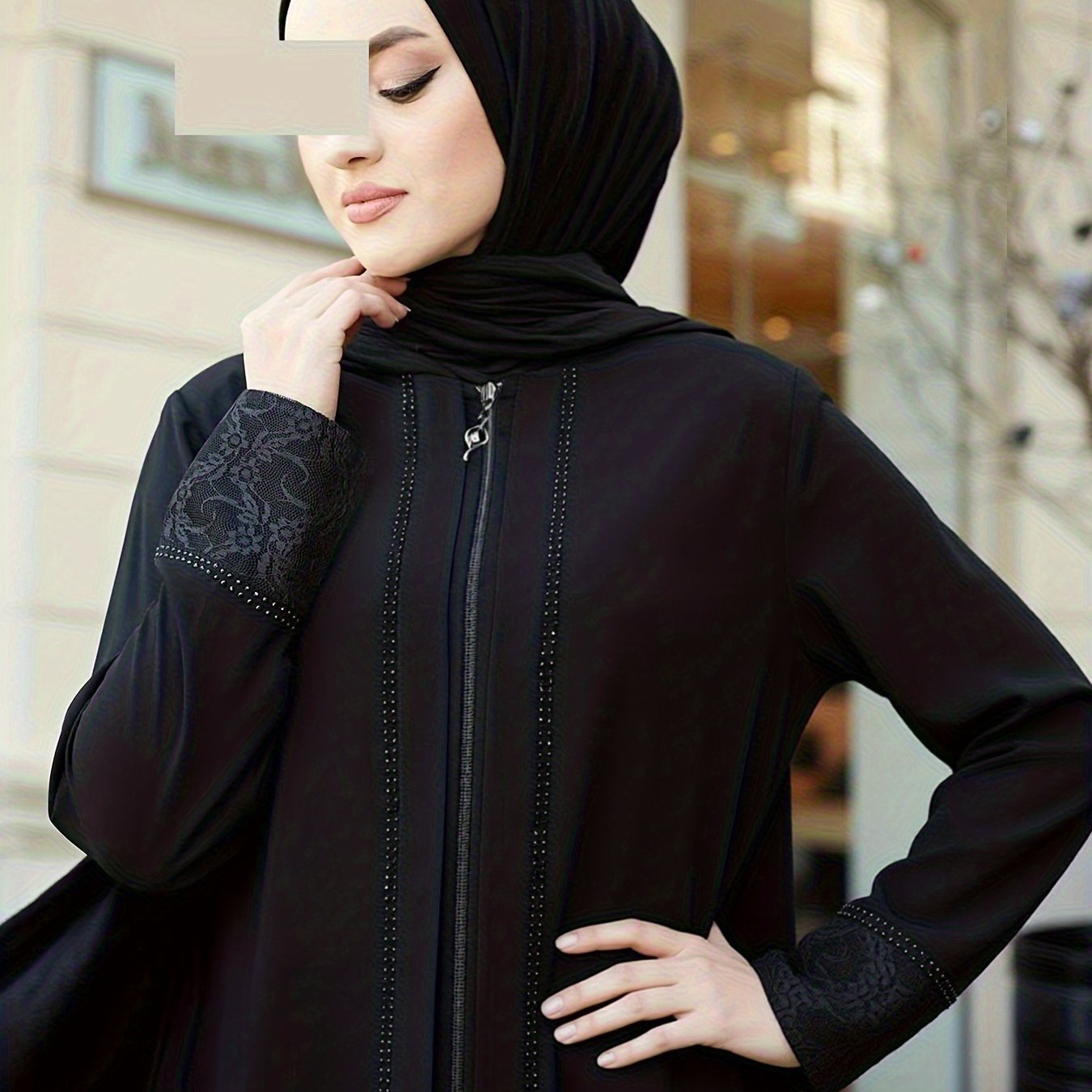 E-shop Neue elegante muslimische Abaya für Frauen im nahöstlichen Stil – Langärmelige, lockere Zip-Front mit Rundhalsausschnitt bodenlangem Gewand –