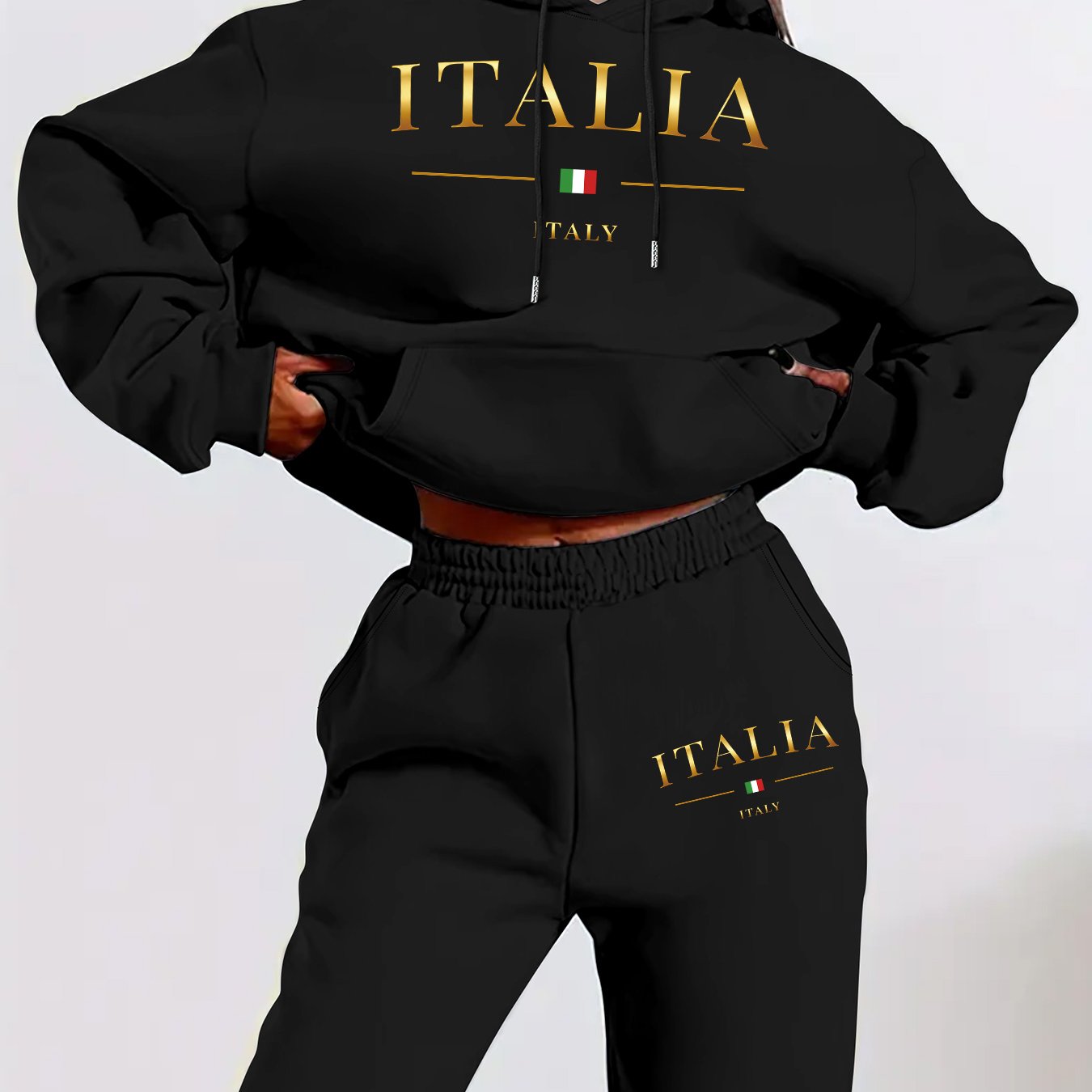 TEMU Graphic Print 2 Piece Set, Crew Neck Sweatshirt & Pants, Women's Clothing