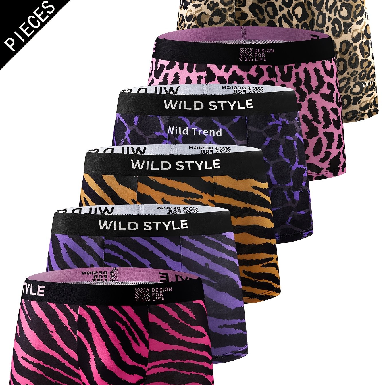 TEMU 6pcs Men's Boxer Briefs - Stylish Leopard Print, Fabric, Machine Washable And Quick-dry, , Comfortable And Breathable, Suitable For Gym, Boxing