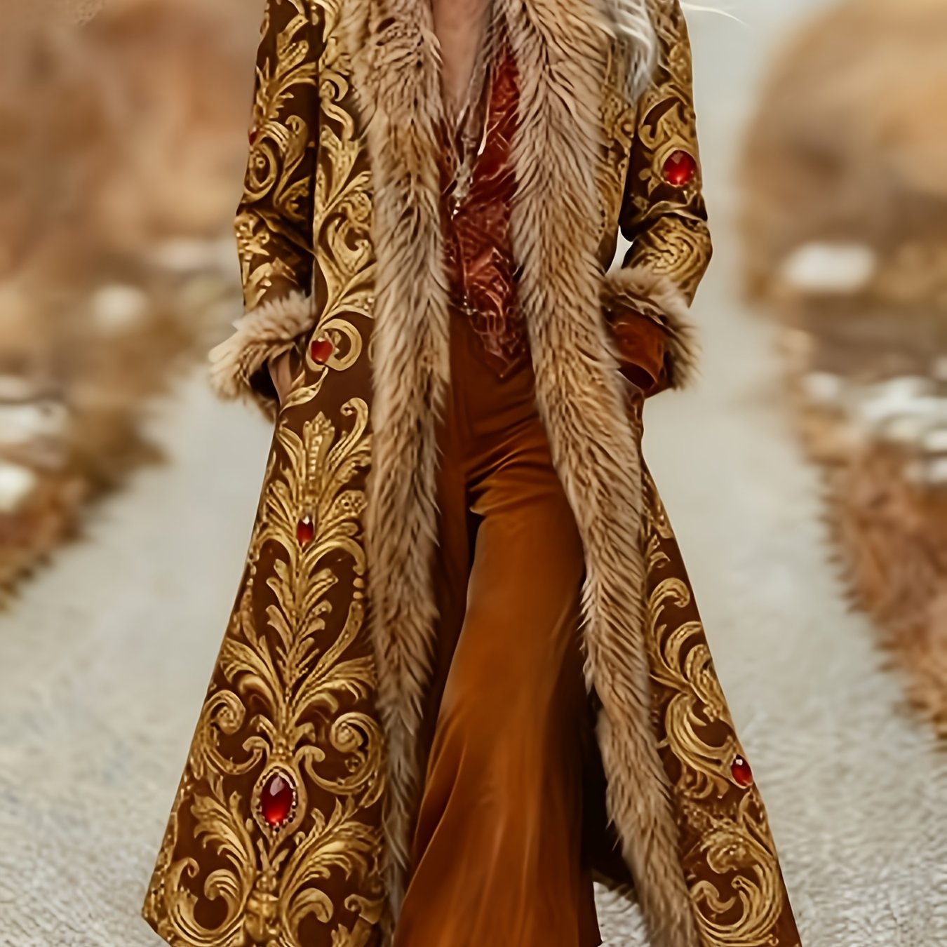 Ladies' Long-sleeved Retro Jacket With A Printed Design, Not Textured, Perfect For Autumn And Winter - Featuring A Stylish Lapel Coat In A Western Print