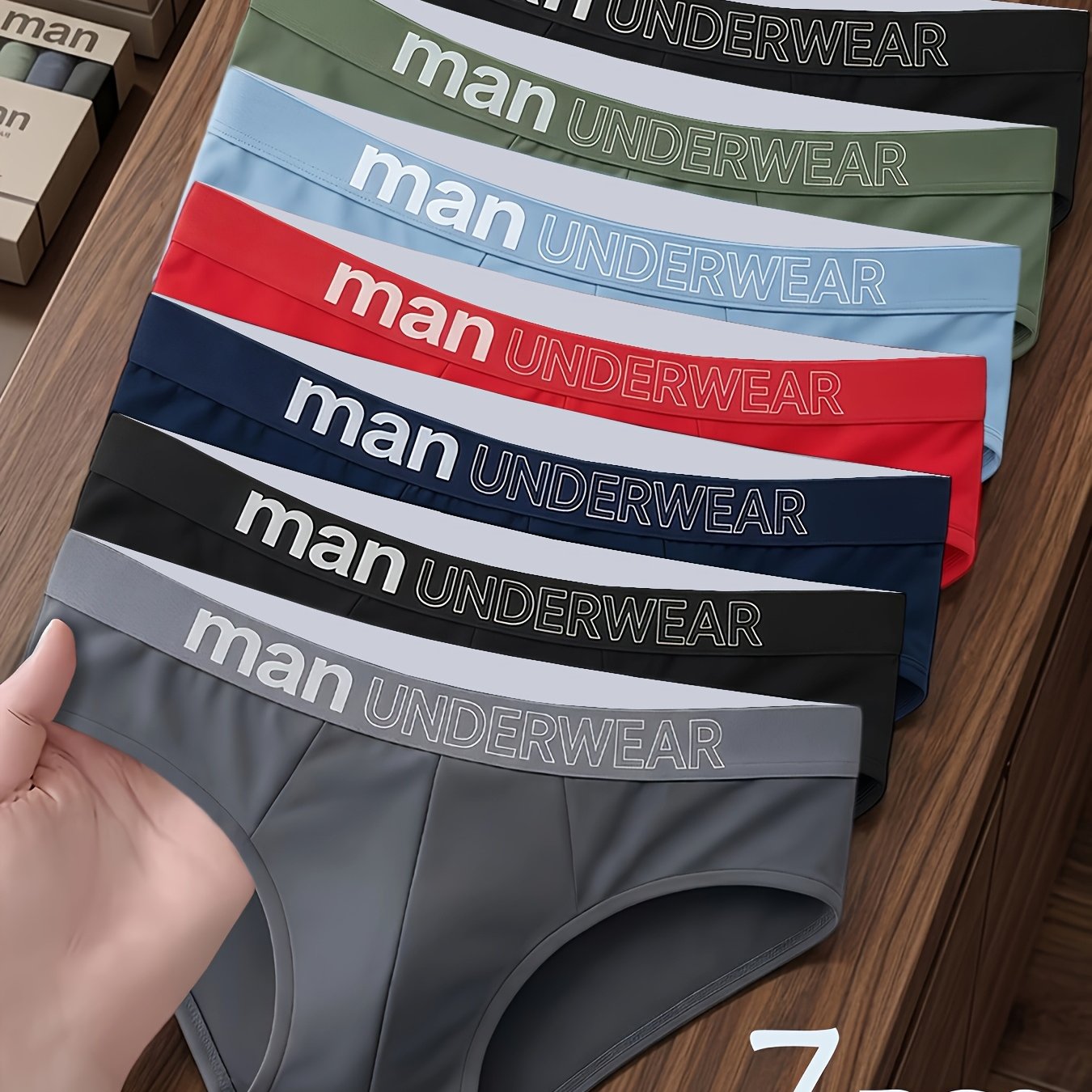 TEMU Brovanic Random 7pcs Set Of Men's Briefs, Simple Solid Color With Letter Waistband, Comfortable And Breathable, Trendy And Fashionable, Suitable