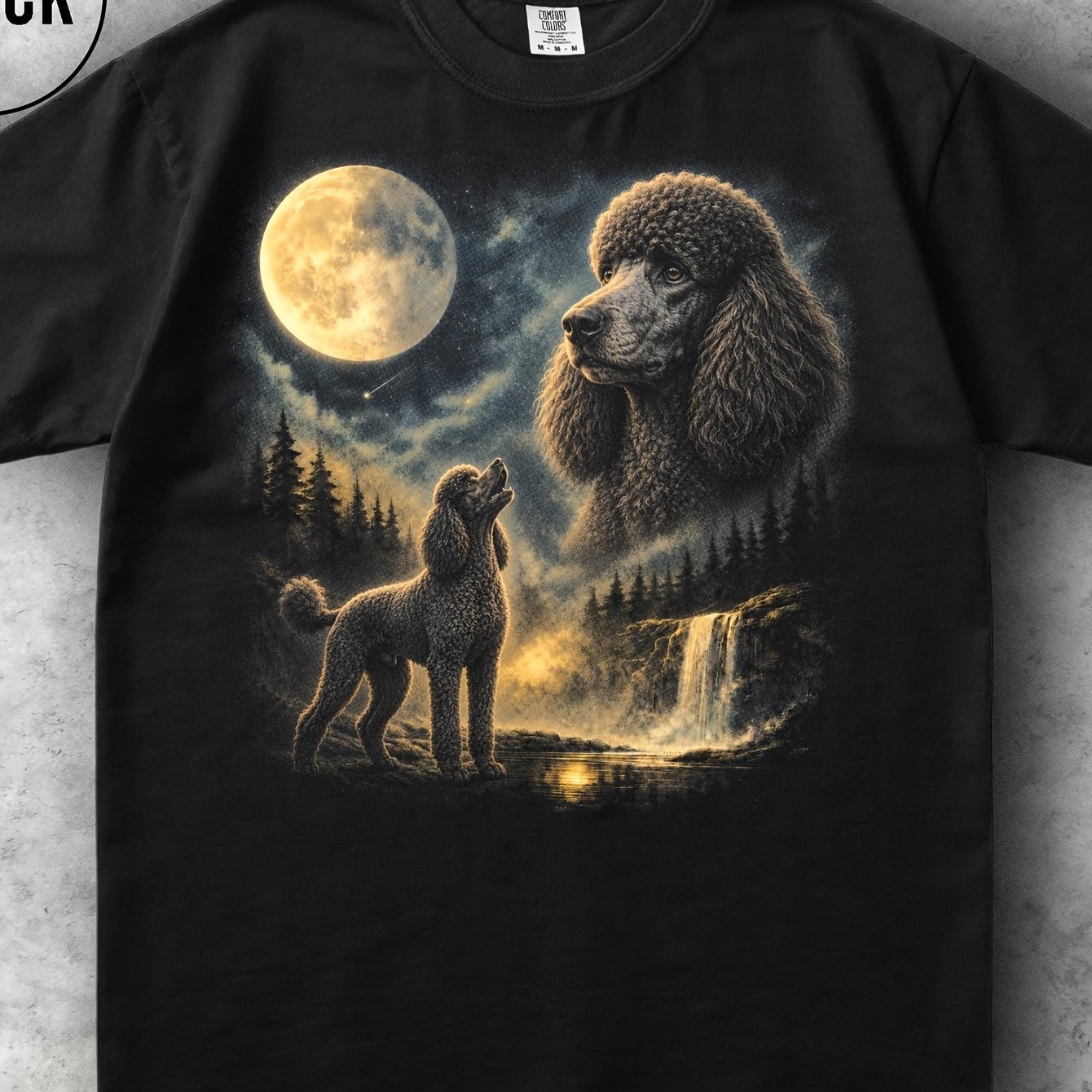 Image of Poodle Moon Standard Poodle Curly Hair Breed Forest Celestial Mens T Shirt Round Neck 180g Cotton Top