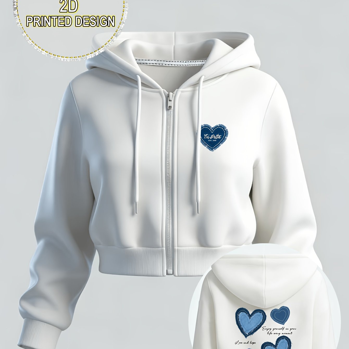 TEMU Anti-denim Pattern Printed Fleece Short Zipper Hooded Cardigan Sweatshirt, Women's Zipper Cardigan Easy Jacket Top