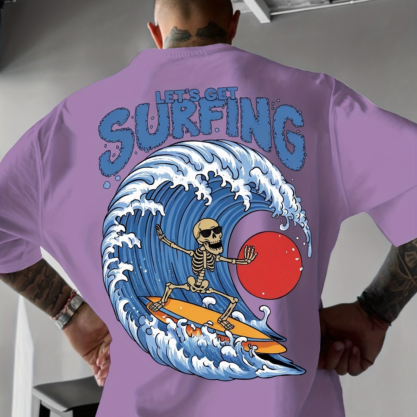 TEMU Summer Trendy For Surf Skull Letter Print T-shirt Is A Must-have Fashion Top For Surfing Enthusiasts, Plus Size