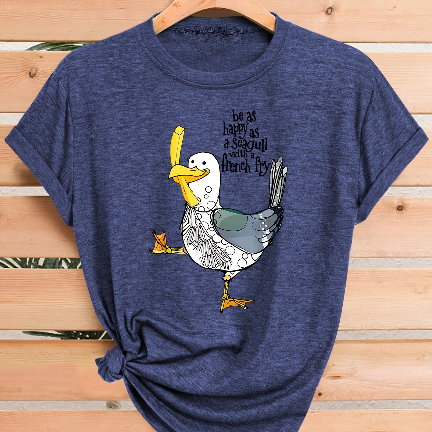 TEMU 1xl-4xl Women's Plus Size Short Sleeve T-shirt - Seagull & Fries Print Round Neck Blouse-compatible Top | Breathable Casual Vintage Blouse Style