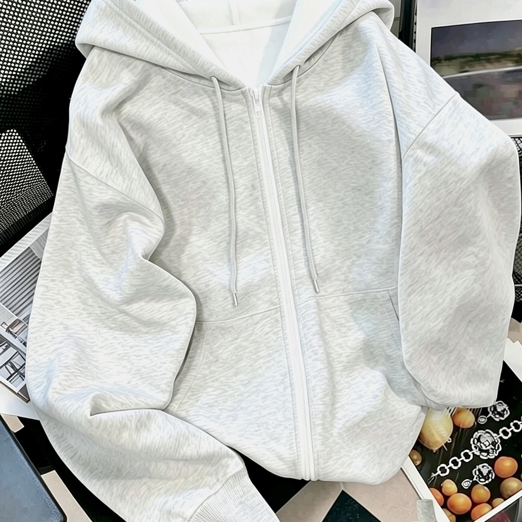 TEMU [casual Sportswear] American New Women's Fashion Solid Color Versatile Zipper Drawstring Hooded Sweatshirt Autumn Winter Fleece Warm Loose