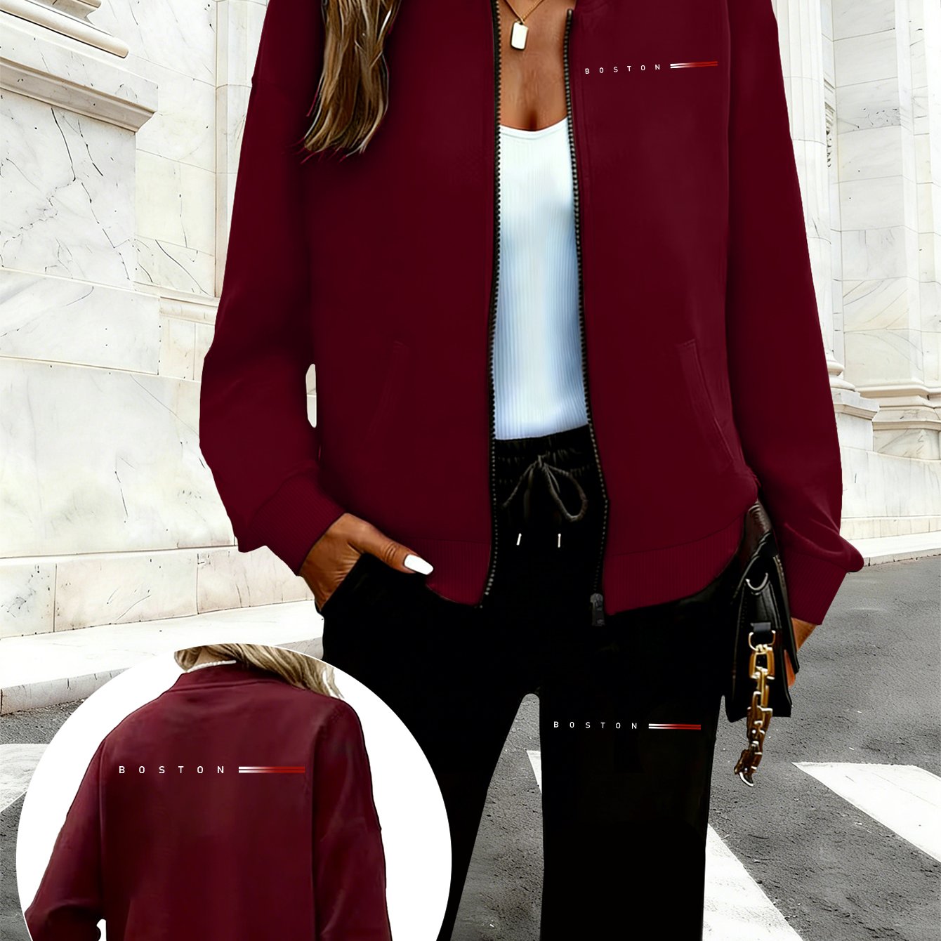 TEMU 2pcs Red And White Striped Fashion Logo Print New Y2k Style Women's Sportswear Set: Casual Zip-up Windbreaker Jacket   Athletic Long Pants,