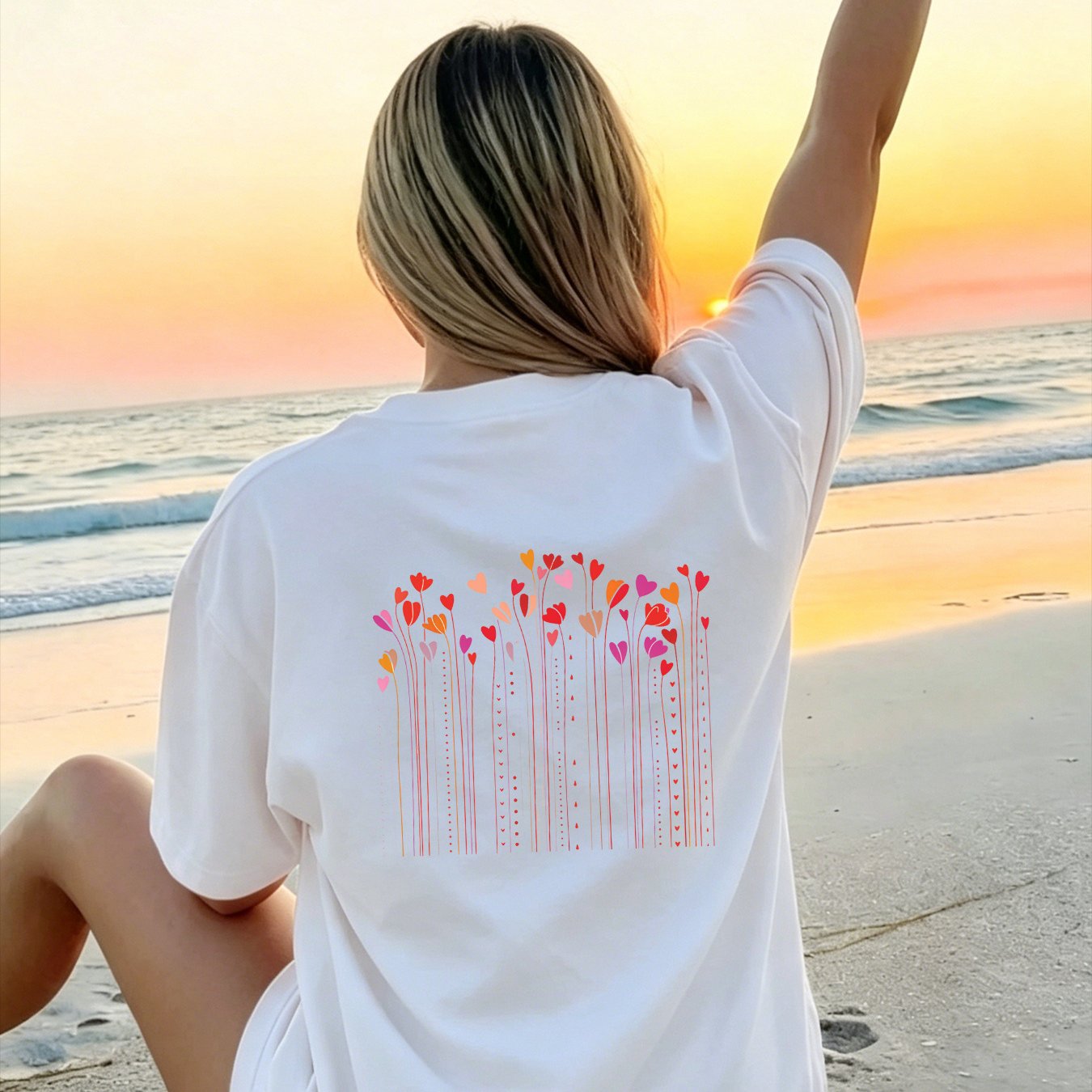 Image of Plus Size - Light Pink Floral Print Oversized T-shirt For Women - , Loose Fit For Sunny