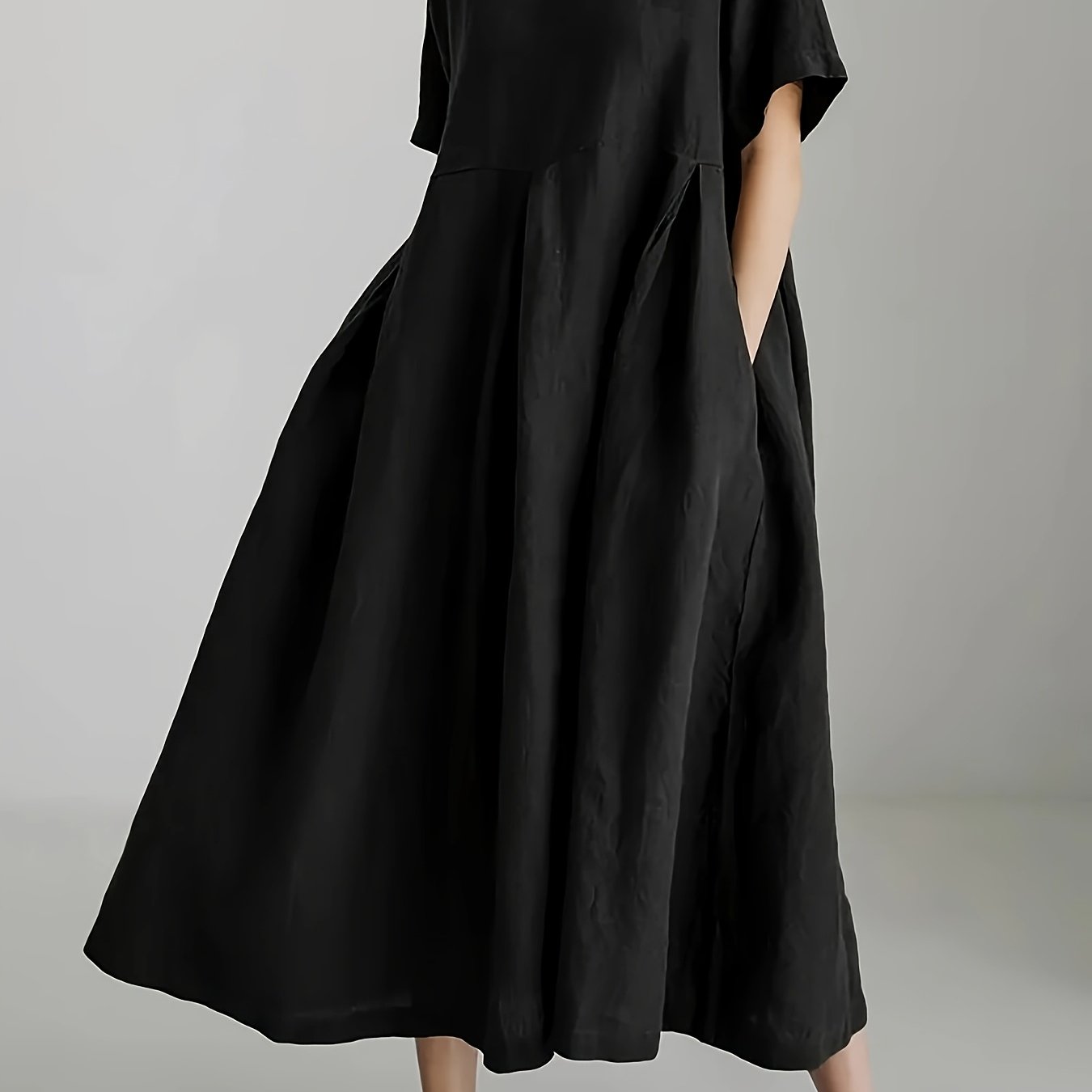 TEMU Women' Color Round Neck Fashionable Loose Hem Short Sleeve Elegant Casual Dress. Sizing Runs Larger Than Normal, Recommended To Size Smaller