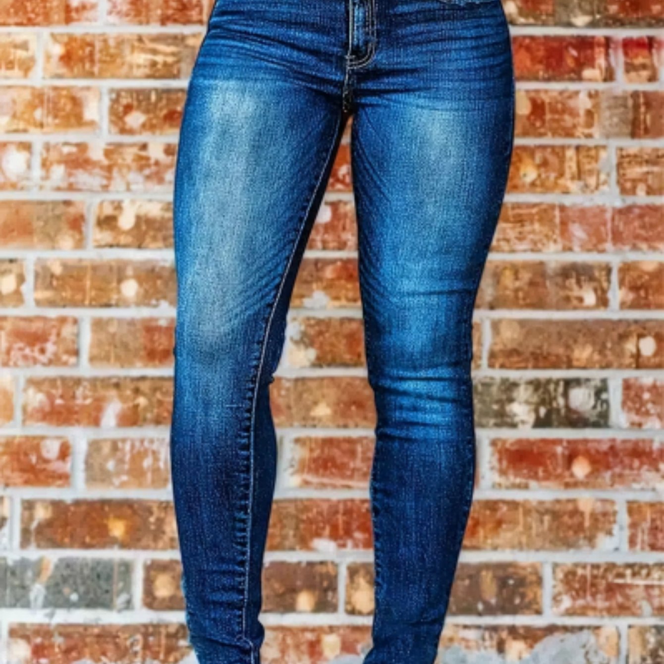 TEMU Women's Blue Fleece-trimmed Stretch Denim Ankle Pants