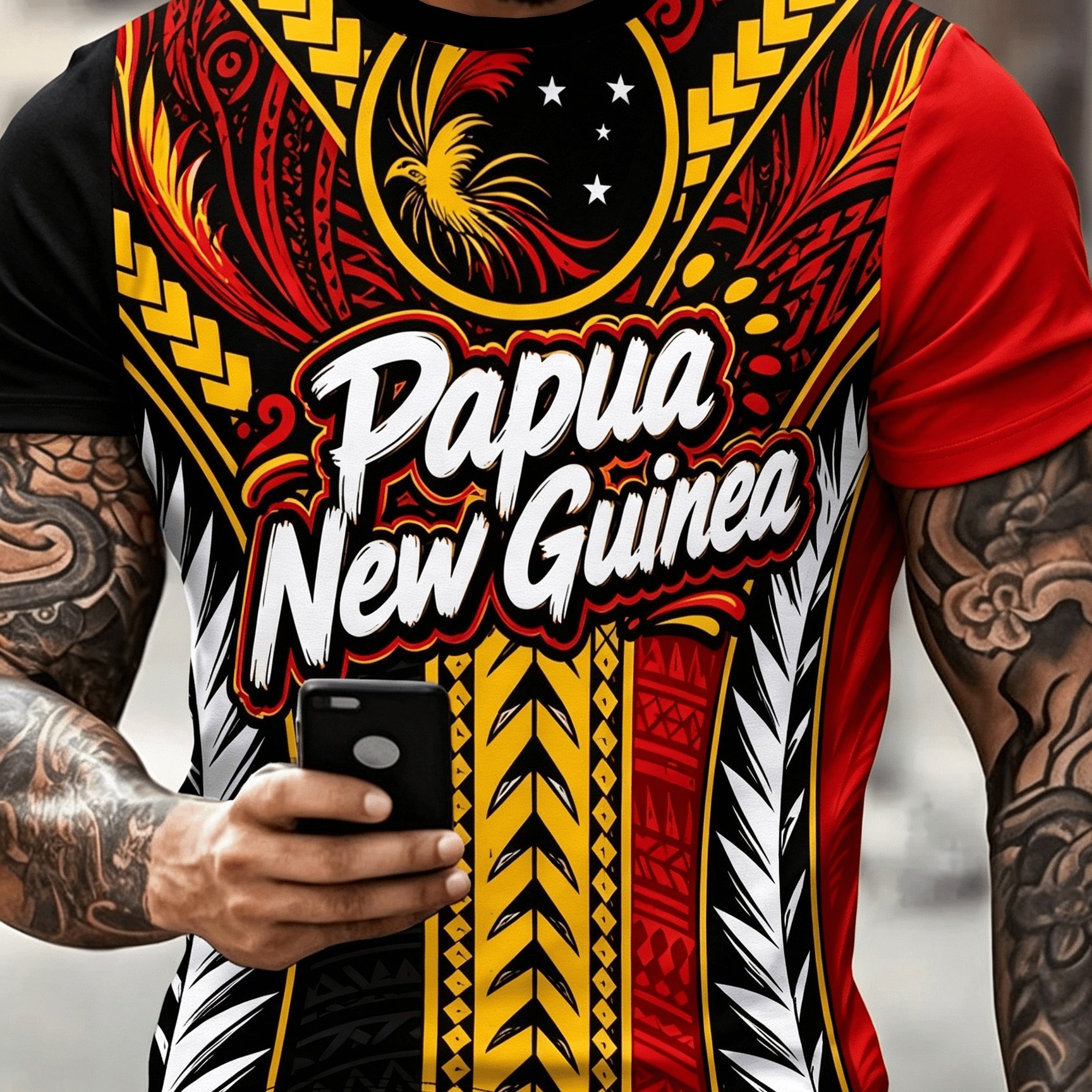 TEMU [printed Design – Not Textured] New Guinea Tribal Jersey Men's Casual Graphic Print Short Sleeve T-shirt, Round Neck, Comfortable & Breathable,