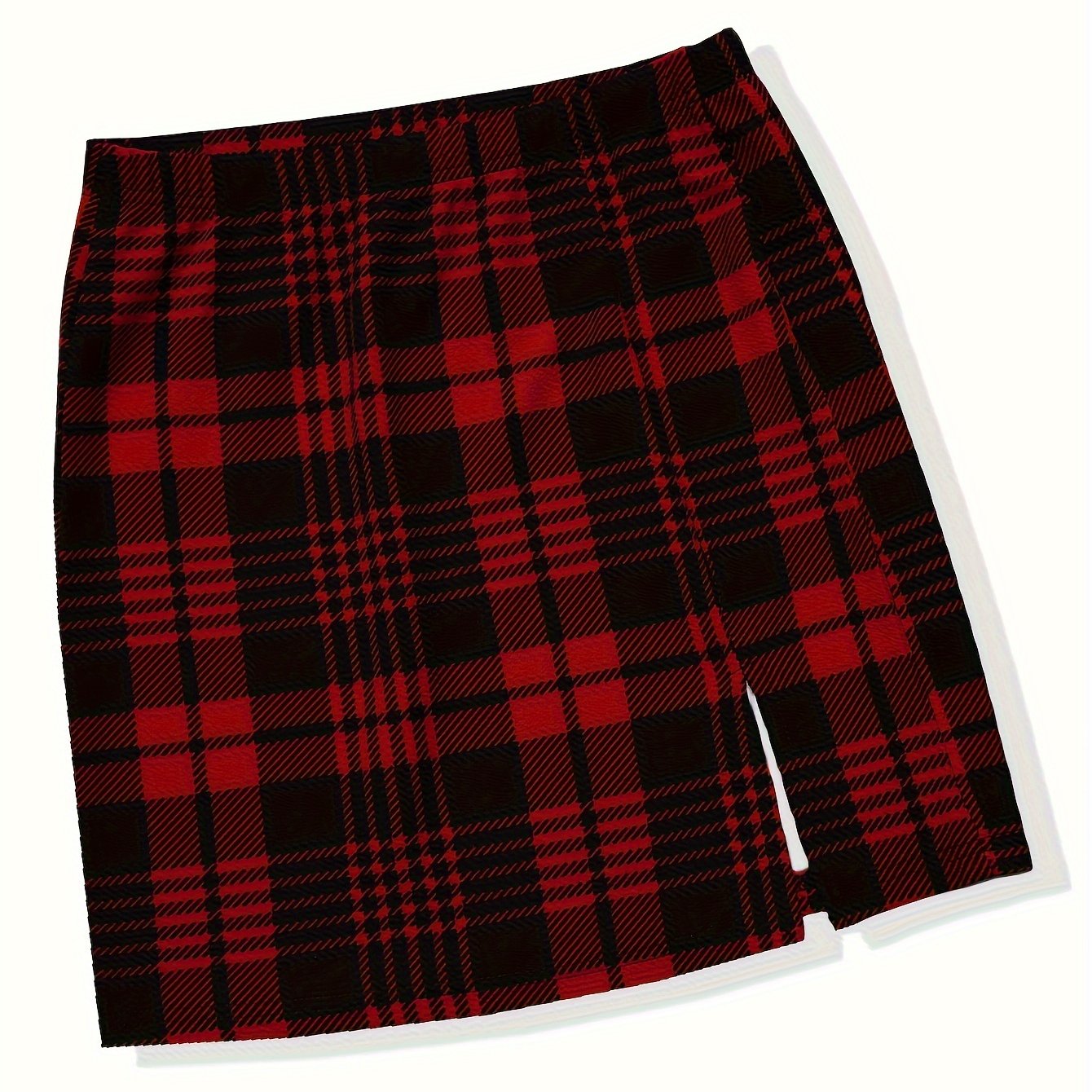 TEMU Plaid Print Split Hem Skirt, Elegant Skirt For Spring & Summer, Women's Clothing