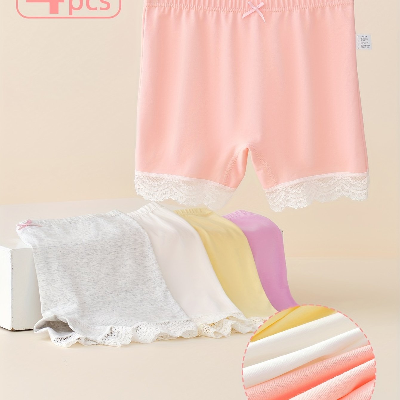 Image of Random 4pcs Girls' Elastic Comfortable Shorts With Four-corner Briefs - Cute Short Bike Riding & Dance Shorts Suitable For To Kids, Machine Washable, - Wear (multicolor)