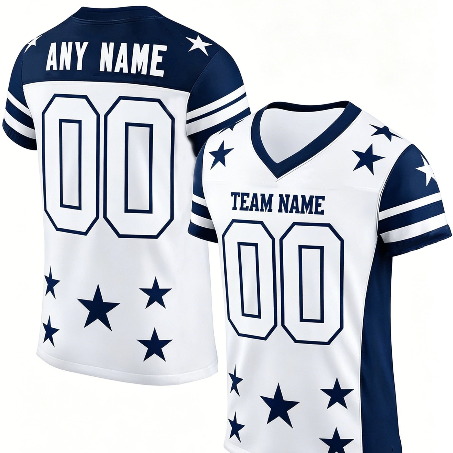 TEMU Customizable Men's V-neck T-shirts With Star Prints, Personalized Name Customization, Compatible With For Team . Perfect For Team Uniforms And