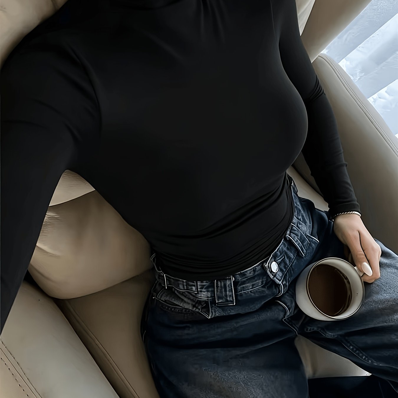 TEMU Korean Ins New Semi-high Neck Long Sleeve T-shirt