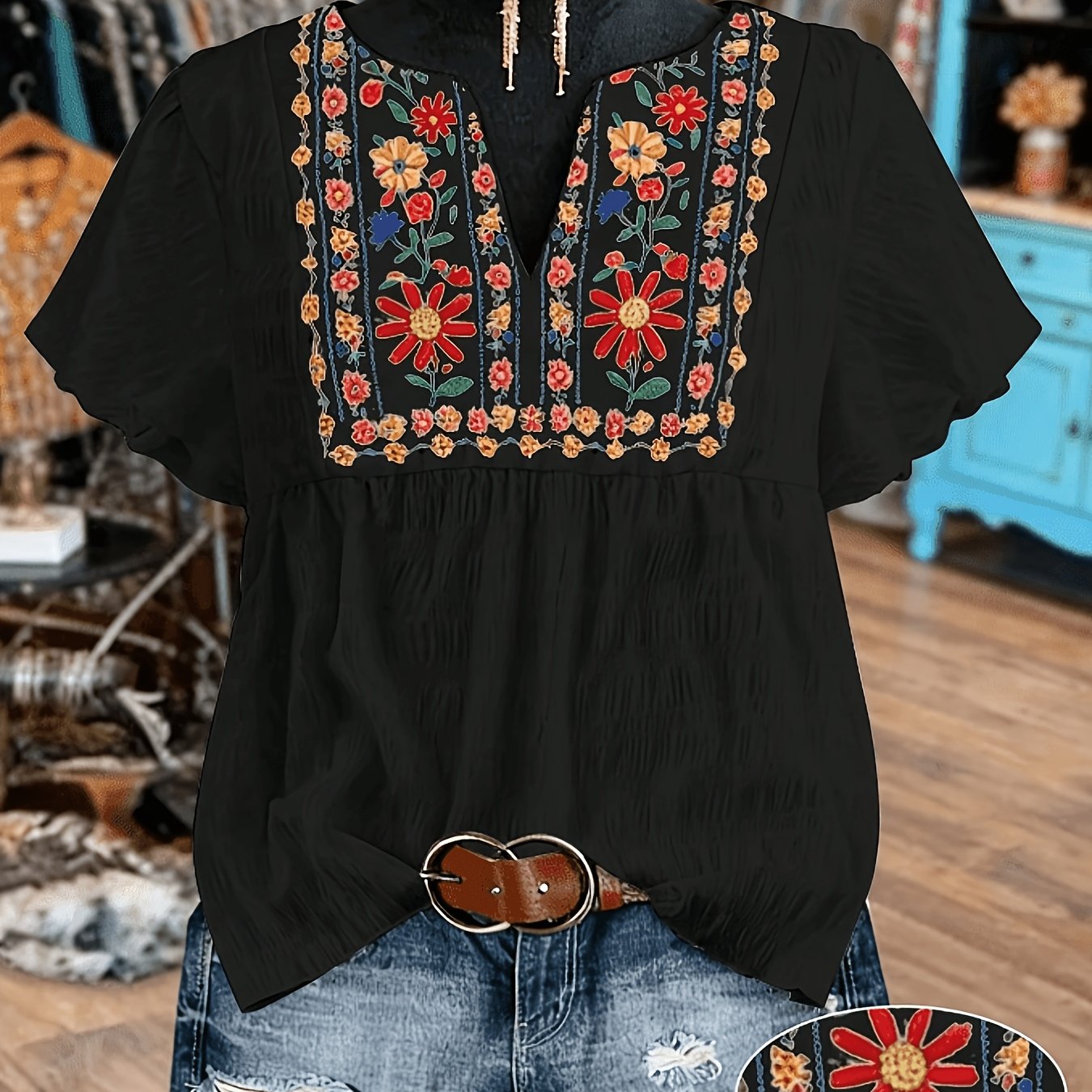 TEMU Plus Size - Plus Size - Zomer Nieuw Plus Size Dames Top met Vliegende Mouwen Bedrukt Losse Casual Dames Korte Mouw Shirt