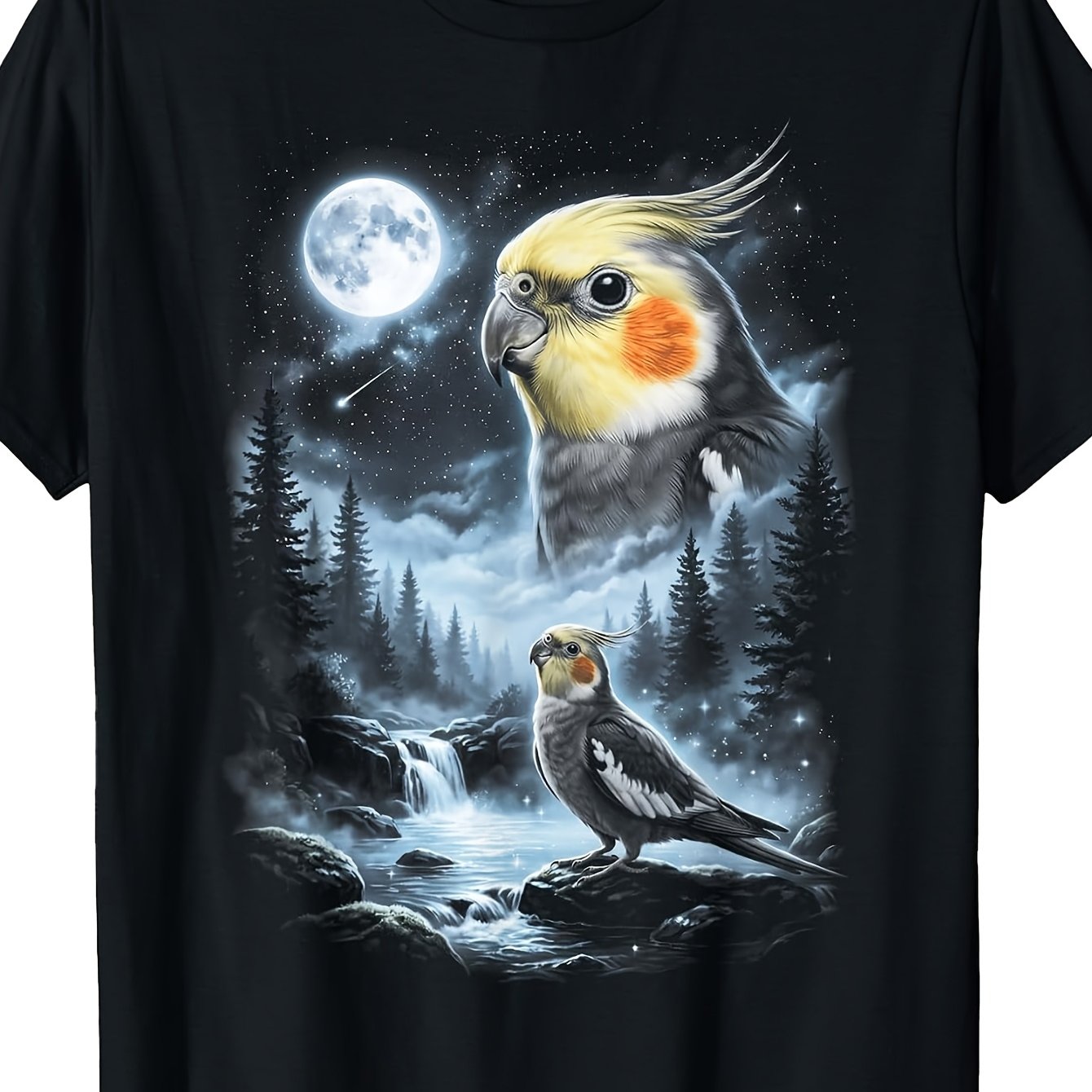 Image of Retro Cockatiel Parrot T-shirt Men's Black Tee Unique Perfect For Home|work|outdoor|gifting (birthdays|valentine's Day|mother's Day) All Sizes Unisex