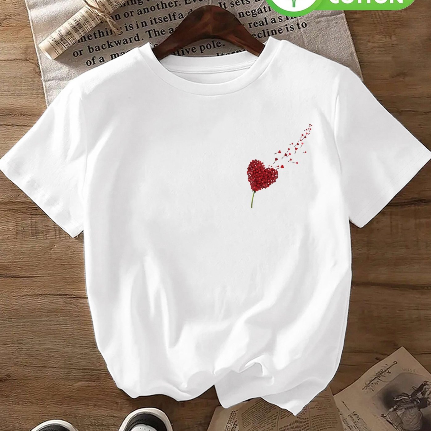 Image of Love T-shirt Casual Short Sleeve Crew Neck Casual Top For Women S Clothing