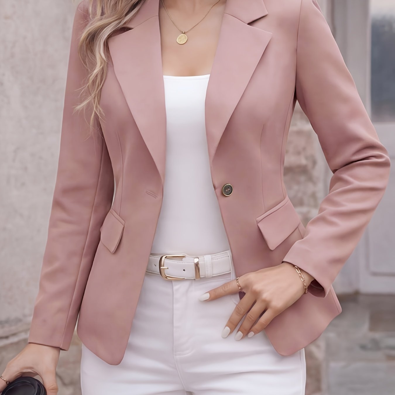 TEMU 2026 Spring Autumn New Style Solid Color Long Sleeve Single Button Versatile Fashion Commuter Suit Jacket With Lining And Pockets