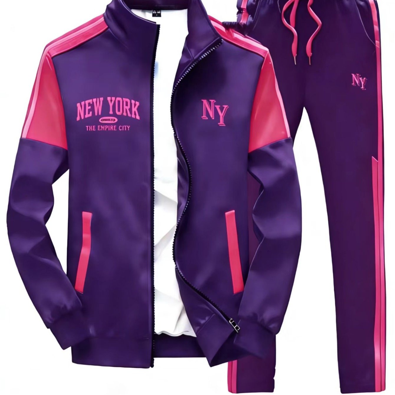 Image of 2pcs Suit. This Stylish Men's Tracksuit Includes A Jacket And A Pair Of Sweatpants, Making It A Great Holiday Gift For Outdoor Activities, Plus Size