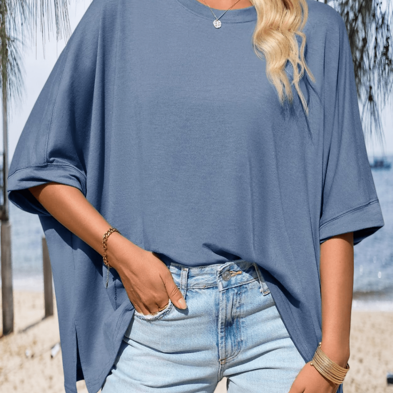Women's Spring Summer Daily Trendy Oversized Batwing Short Sleeve Tunic - Chic Asymmetric Hem Loose Fit Tee For Summer Casual Fashion