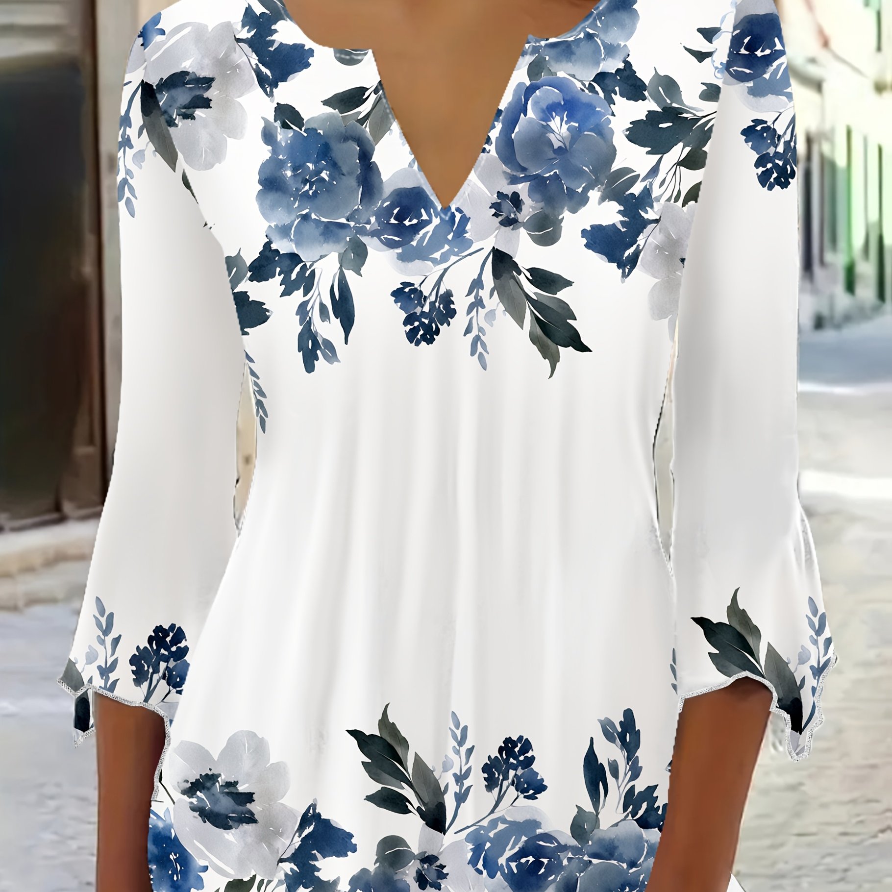 New Women's T-shirt, Spring/summer Collection, White With Orchid And Small Leaves