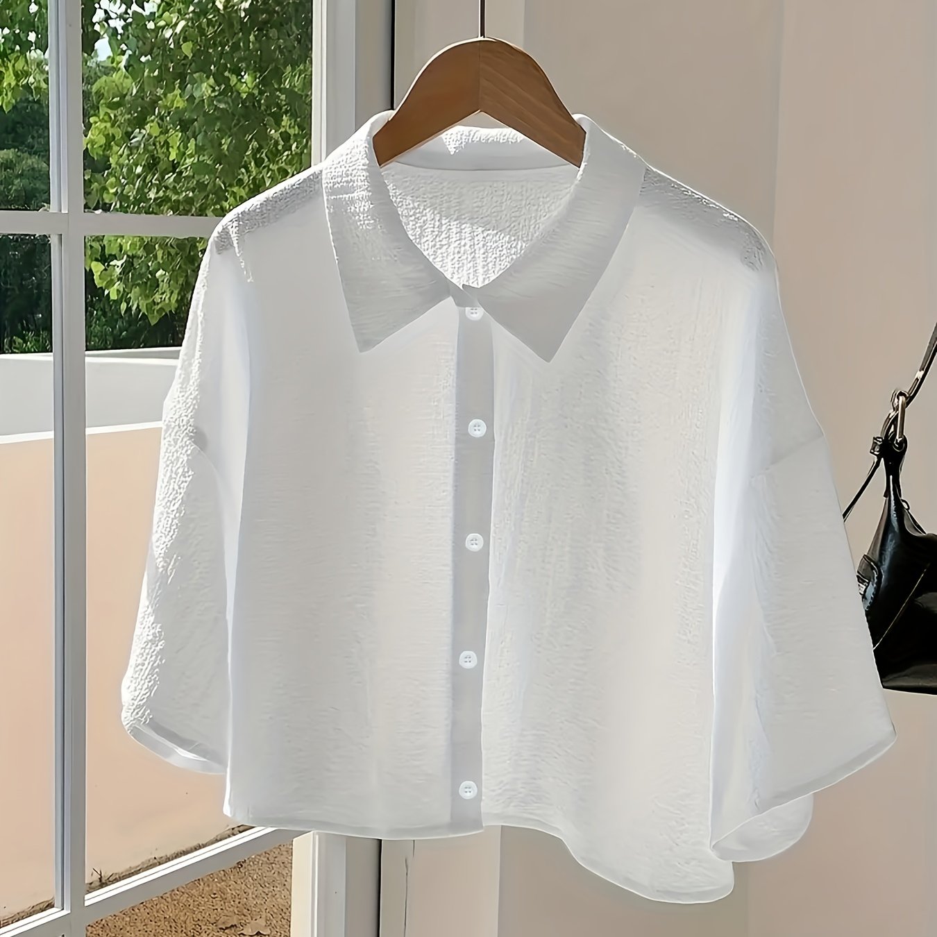 TEMU 9403# Elegant Special Solid Color Lapel Semi-sheer Casual Versatile Women's Shirt
