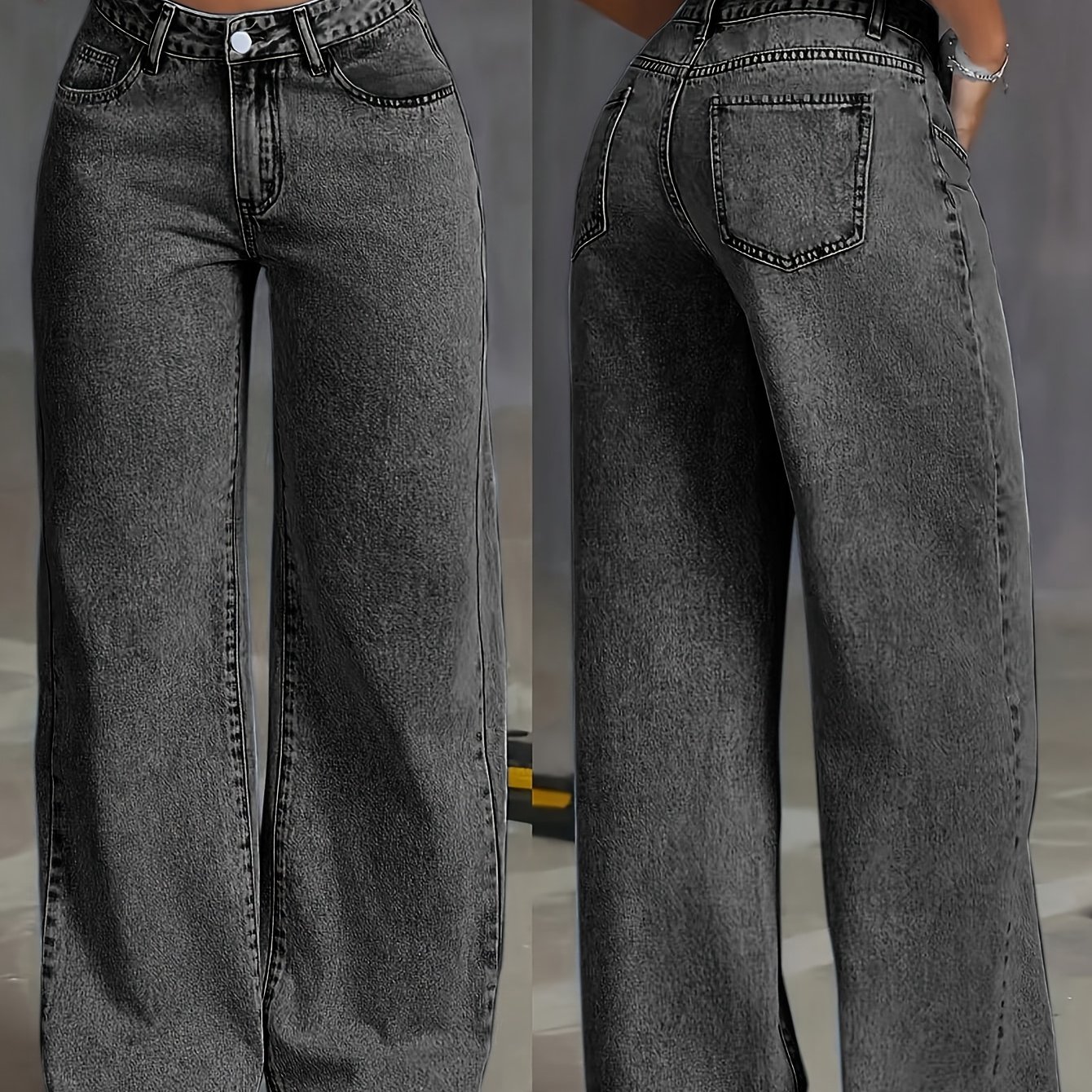 Image of Women' Casual Straight-leg Loose Wash Denim Pants