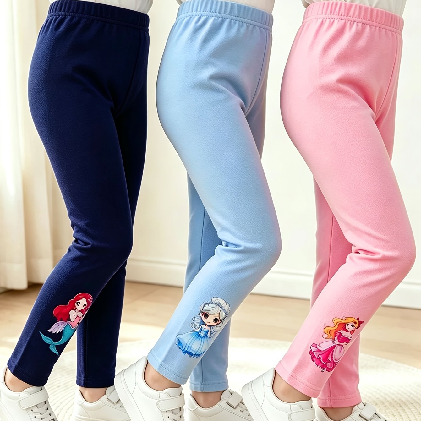 3pcs Girls' Long Pants Set - Slim Fit, Stretchy Fabric, With Portrait Print, Perfect For Spring/fall, Versatile And Stylish, Everyday Pants| Print Pants|stretchy Fabric Pants, For Outdoor