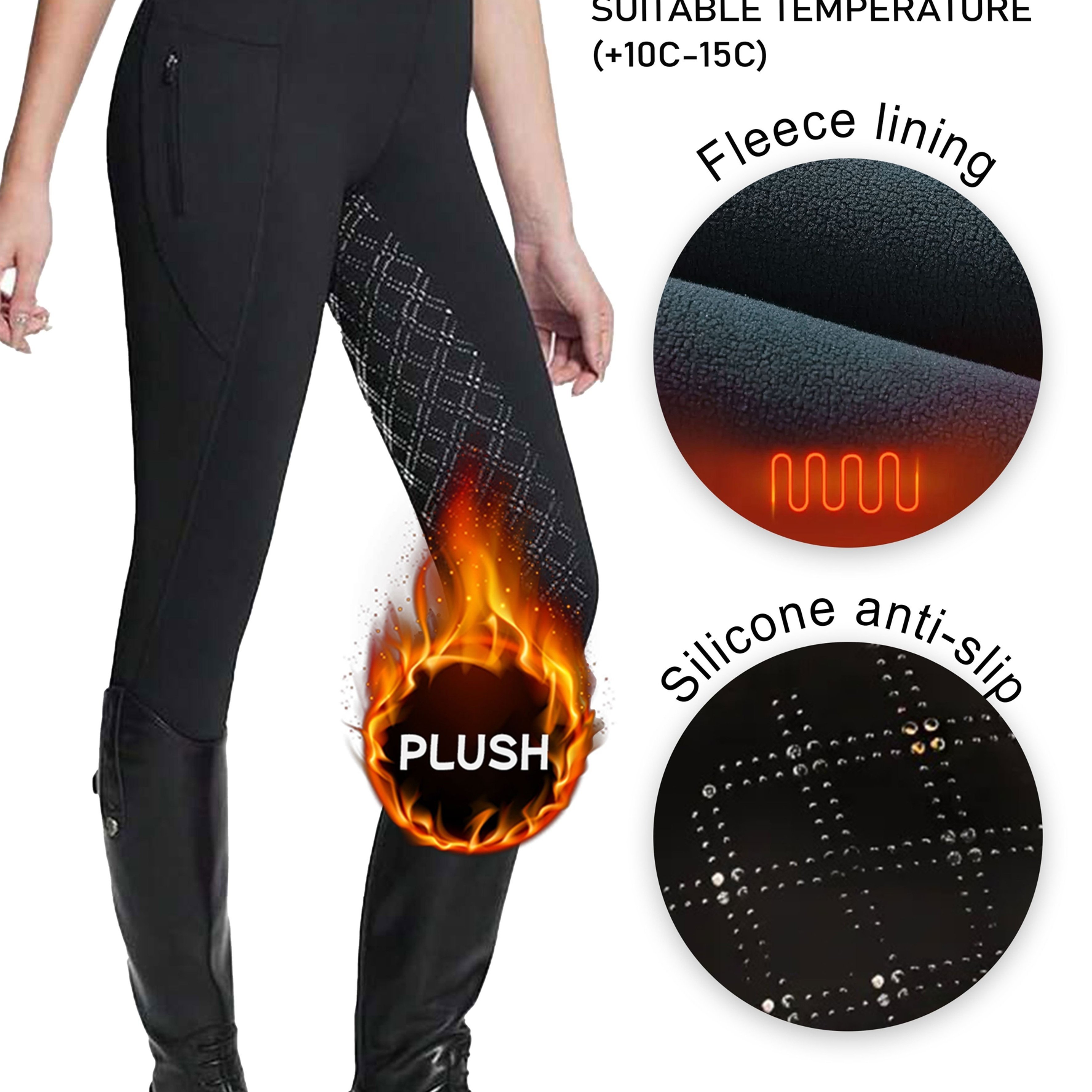 Women's High-waisted Stretchy Thickened Fleece Equestrian Pants - Full Silicone Grip, Warm And Thick Winter Riding Leggings With Pockets