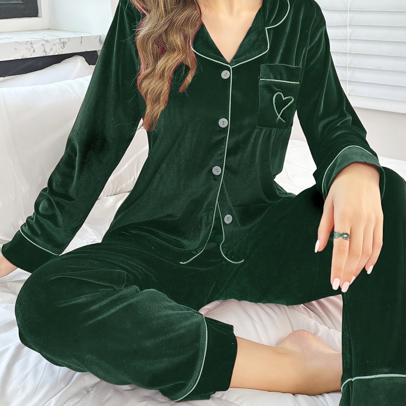 TEMU Comfortable Velvet Solid Color Long Sleeve And Pants With Pockets, Positioned Wear 2pcs Set