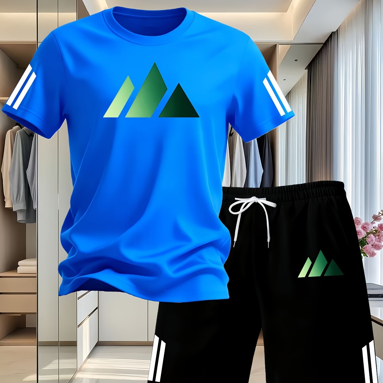 TEMU Men's Casual Sporty Fashion Short Sleeve And Shorts 2pcs Set, Trendy 2d Printed Pattern, Men's Summer Short Sleeve And Shorts Sport 2pcs Set,