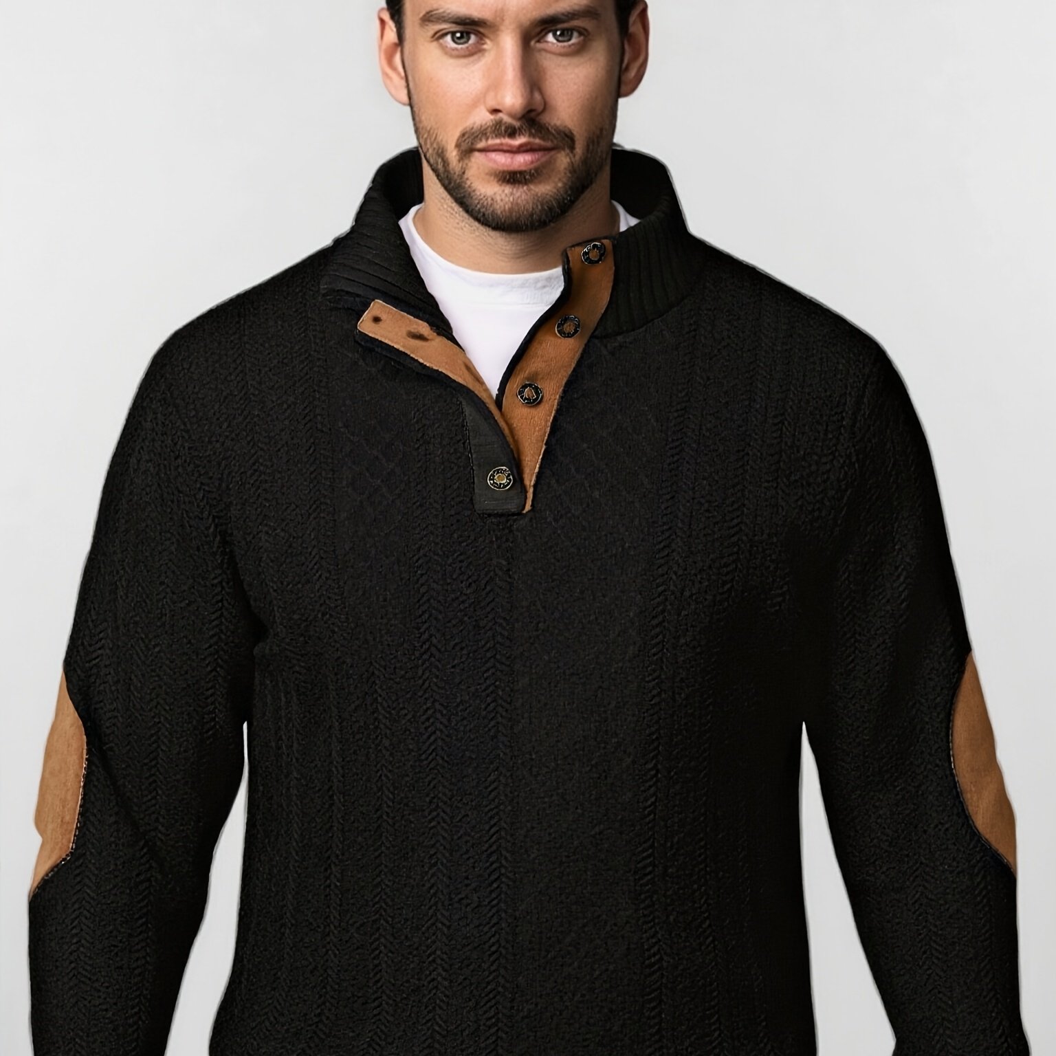 TEMU Men's Quilted Sweatshirt Casual Long Sleeve Stand Collar Quarter Button Knitted Pullover Sweatshirts Icelandic Sweatshirts Men Men's Sweatshirts