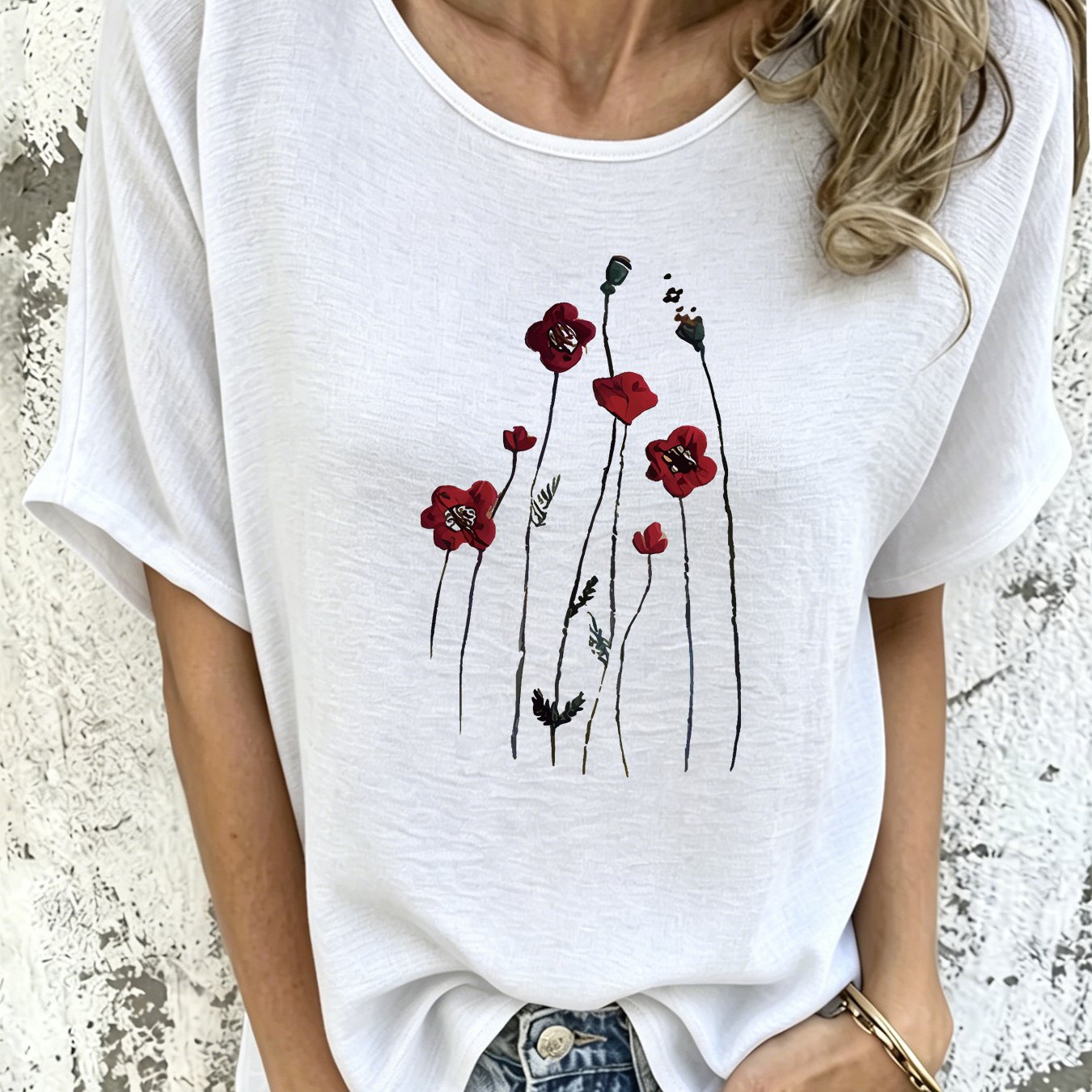 TEMU European American Easy Bohemian Style Printed Casual Round Neck Short Sleeve Shirt, 1pc Women's Shirt, Elegant Party Wear, Women's Shirt, Spring