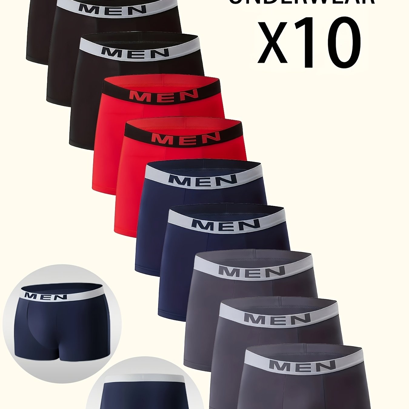 Random Brovanic 10pcs Assorted Men&;s Boxer Briefs, 4 Solid With Letter-print Waistbands, Simple And Stylish