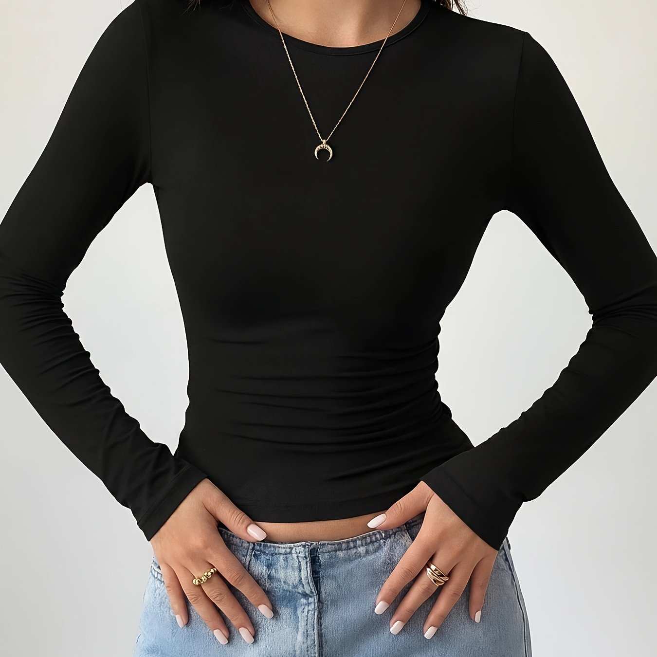 TEMU Women' Slim Fit Round Neck Long Sleeve T-shirt