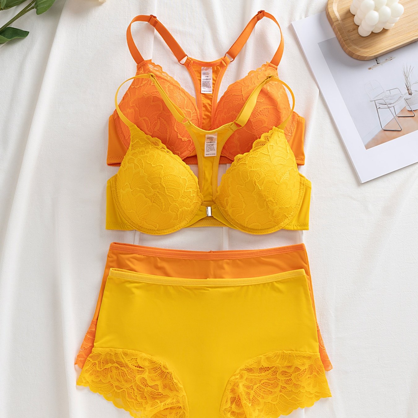 TEMU 2 Sets Of Women's Sexy Lingerie Sets, Ladies' Bra And Panty Sets, Semi-transparent Lace Stitching, Front Beautiful Back, Push-up Gathered Bra