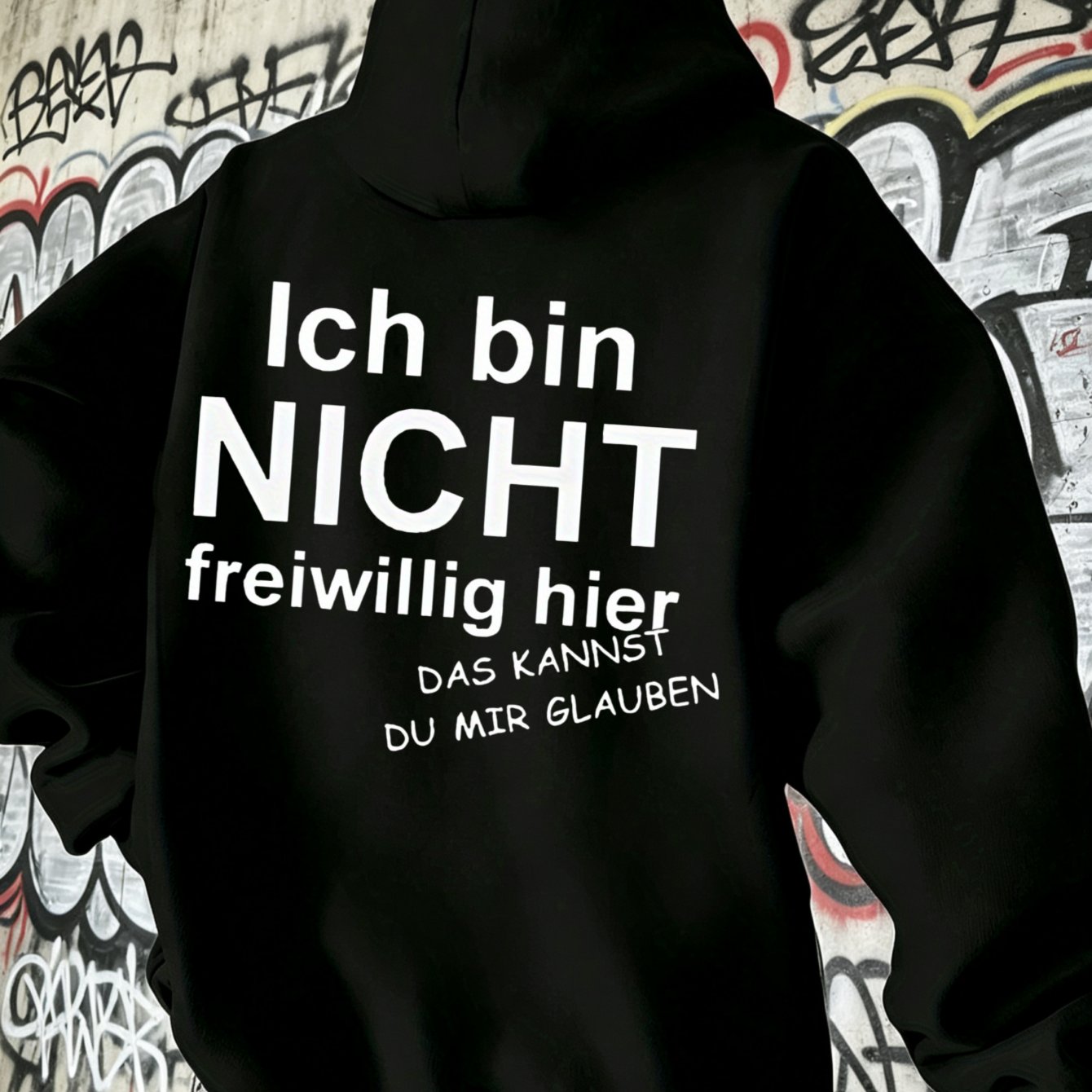 Image of Men's Hoodie Gift, German Text Graphic Print Streetwear Graffiti Background Design, 2026 New Style Men's Hooded Sweatshirt Top, Men's Clothing Hoodies, Shipping