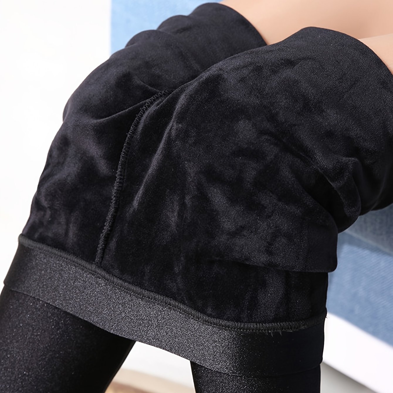 TEMU Autumn And Winter Warm Fleece-lined Leggings High-waisted Cropped Pants Stirrup Glossy Pants Elastic Tight Pants Worn Outside