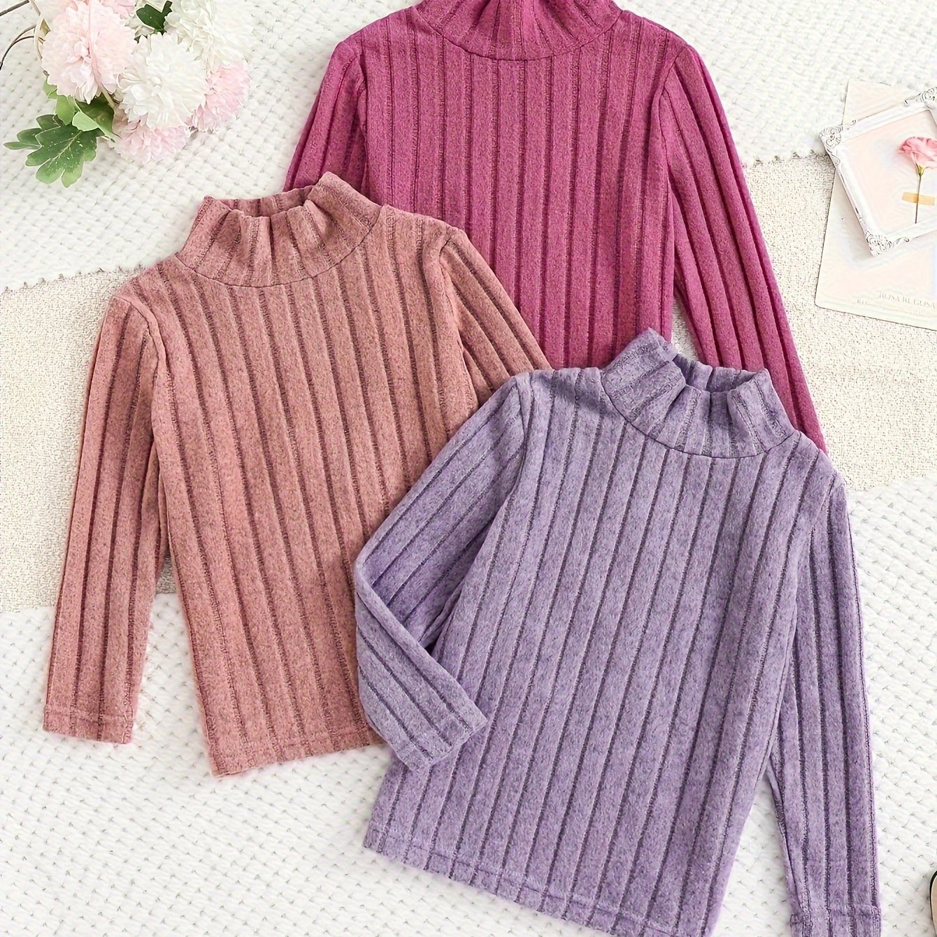 Image of Set Of ' High-neck Stylish And Versatile Solid Color Knit Pullovers For Spring And Autumn